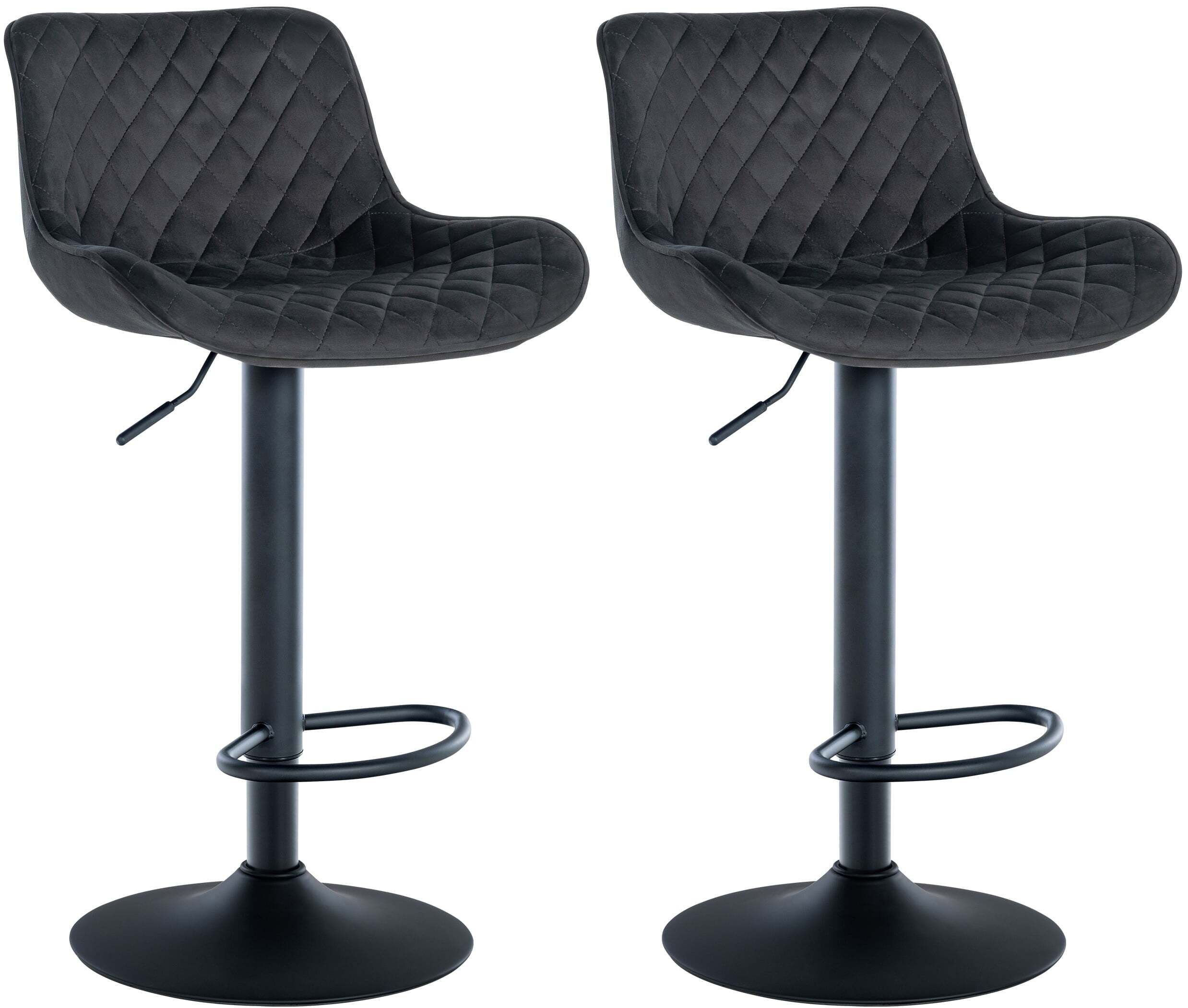 Lot De 2 Tabourets De Bar Réglable Et Pivotant Assise En Velours Noir Pieds Tdb10607