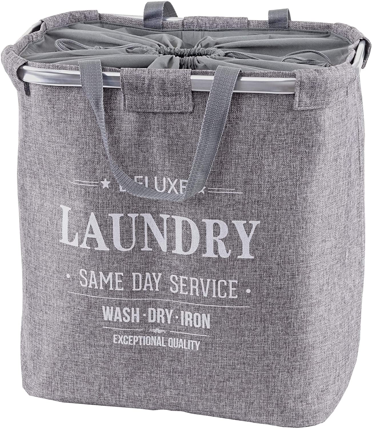 Panier / Corbeille À Linge En Tissu Gris 89l Avec Poignées 54x52x32cm Dec04134
