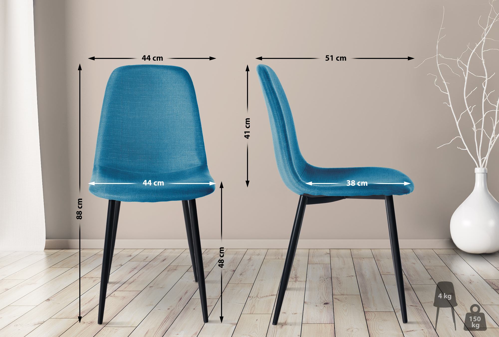 Lot De 4 Chaises De Salle À Manger Tissu Napier Bleu