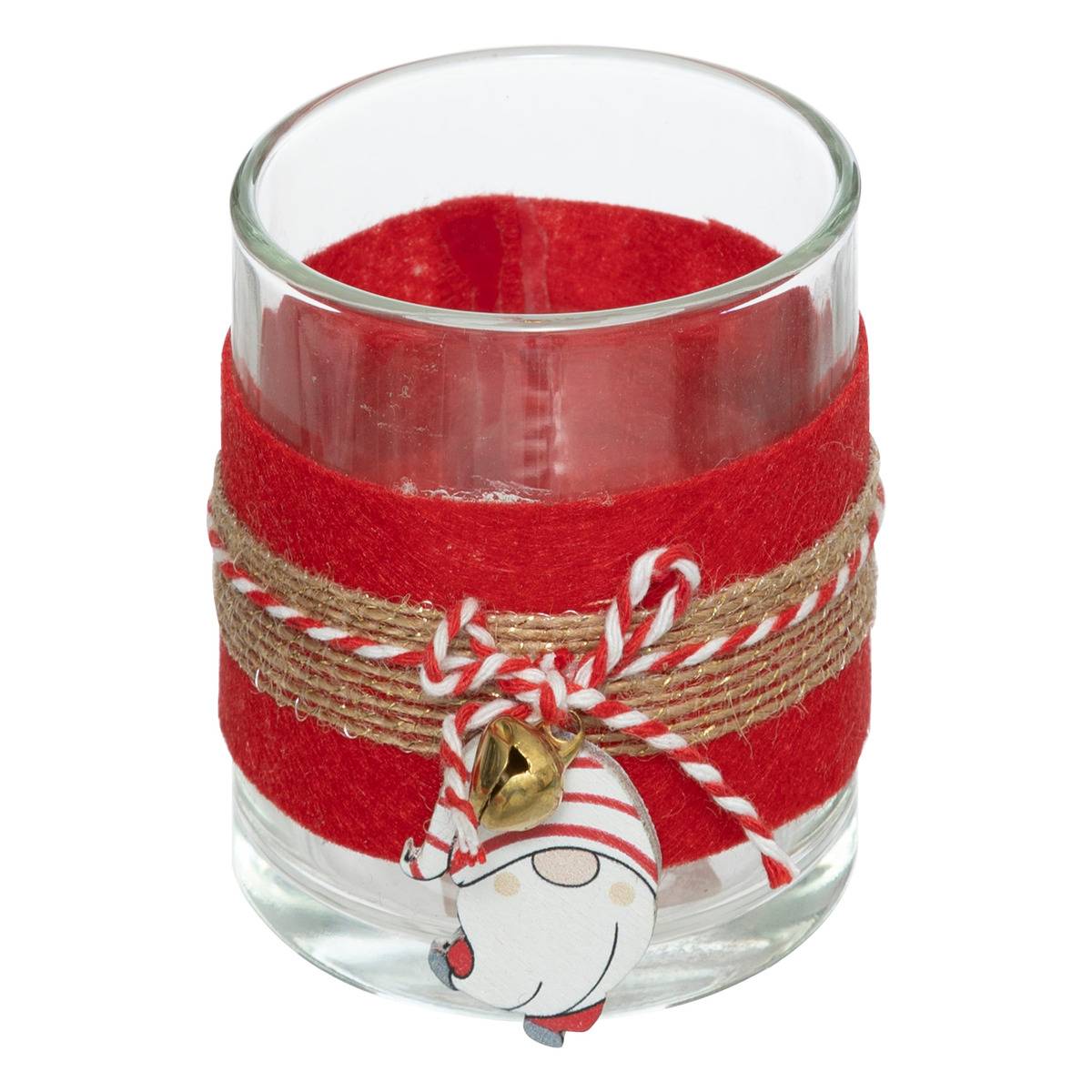 Photophore De Noël Gnome En Verre Et Feutrine H. 8 Cm - Feeric Lights & Christmas