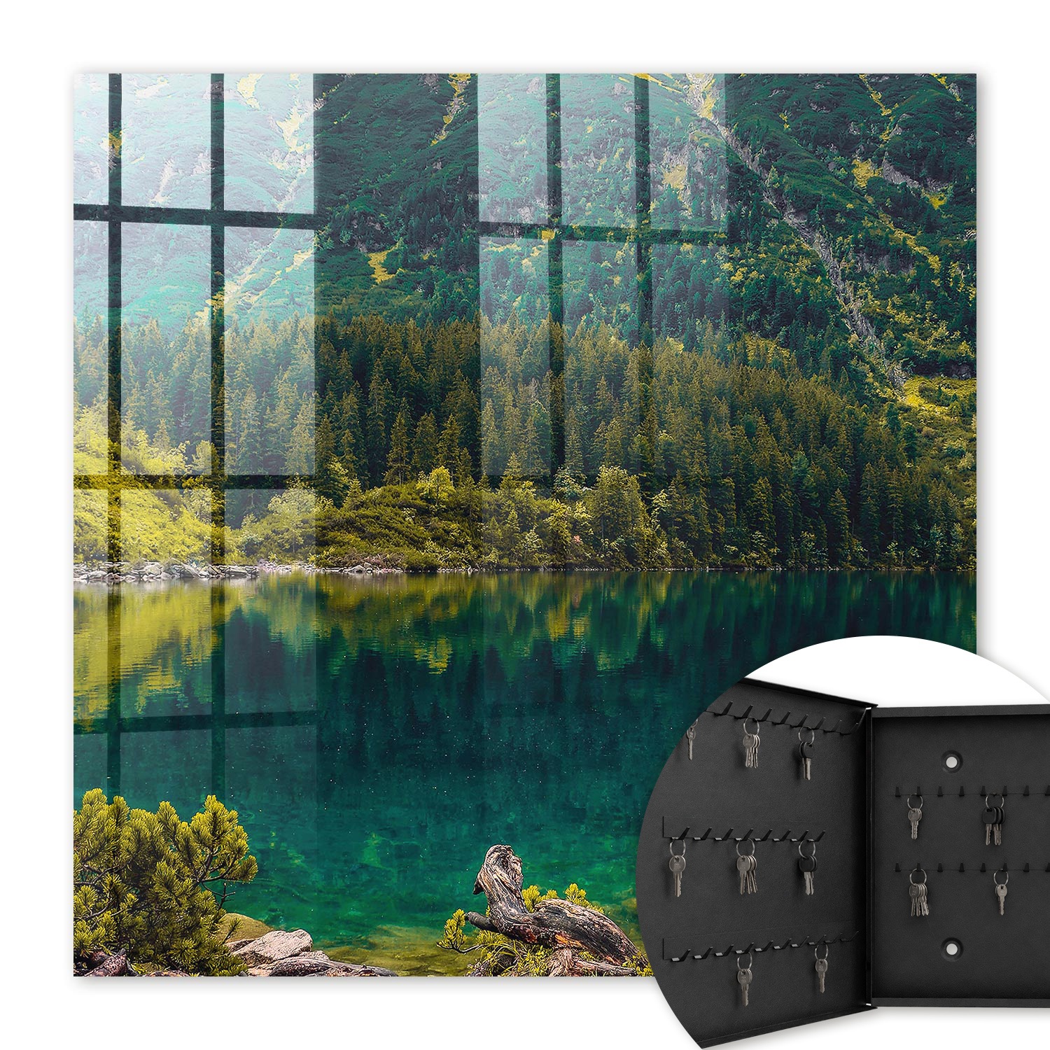 Armoire À Clés - (30 Cm X 30 Cm) - Boîte À Clés Murale - Coffret De Rangement Pour Clés - Couleur Noire - Ouverture Vers La Gauche - Pour Maison Et Bureau - Idylle Montagnarde