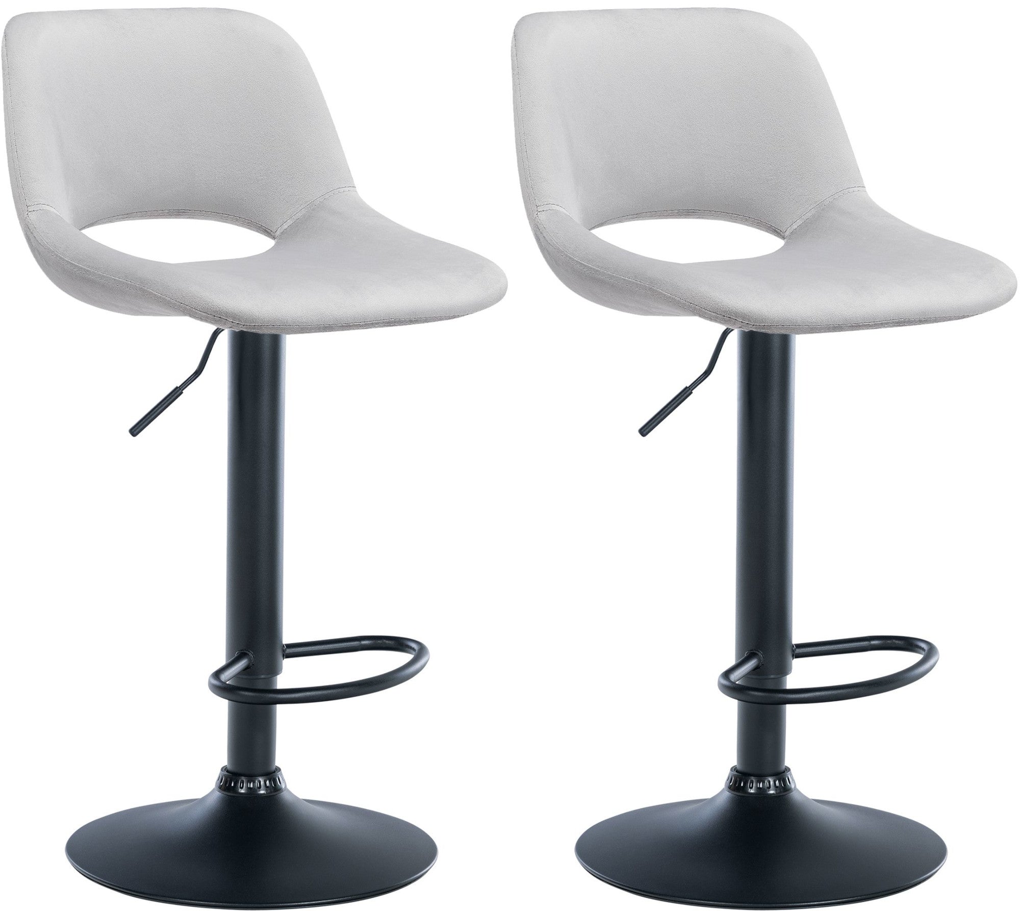Tabourets De Bar Chaises Haute X2 Avec Repose-pieds En Velours Gris Clair Piètement Métallique 10_0004082