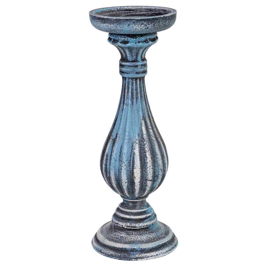 Bougeoir En Bois Bleu 11 X 11 X 29 Cm (h)