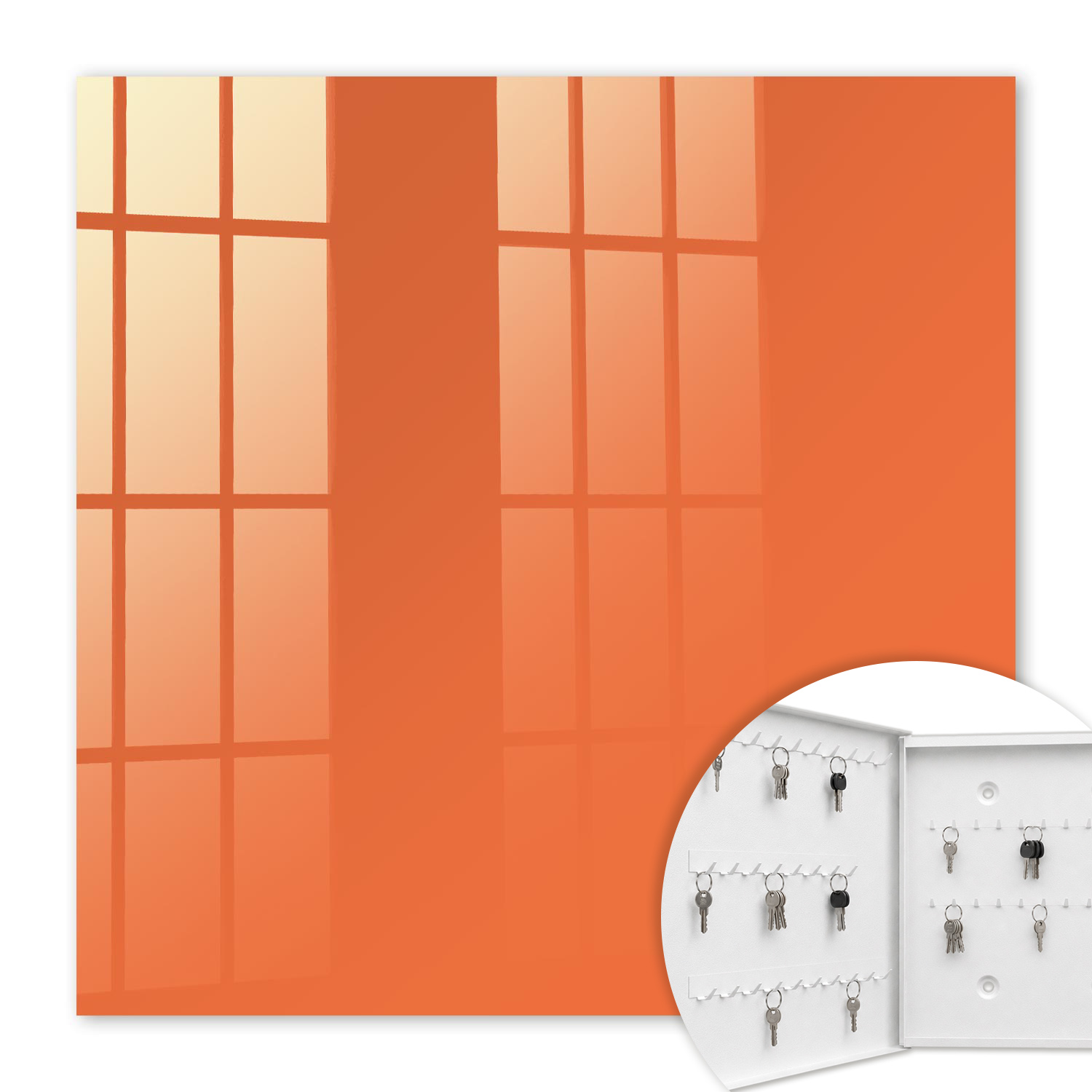 Armoire À Clés - (30 Cm X 30 Cm) - Boîte À Clés Murale - Coffret De Rangement Pour Clés - Couleur Blanche - Ouverture Vers La Gauche - Pour Maison Et Bureau - Orange Fort