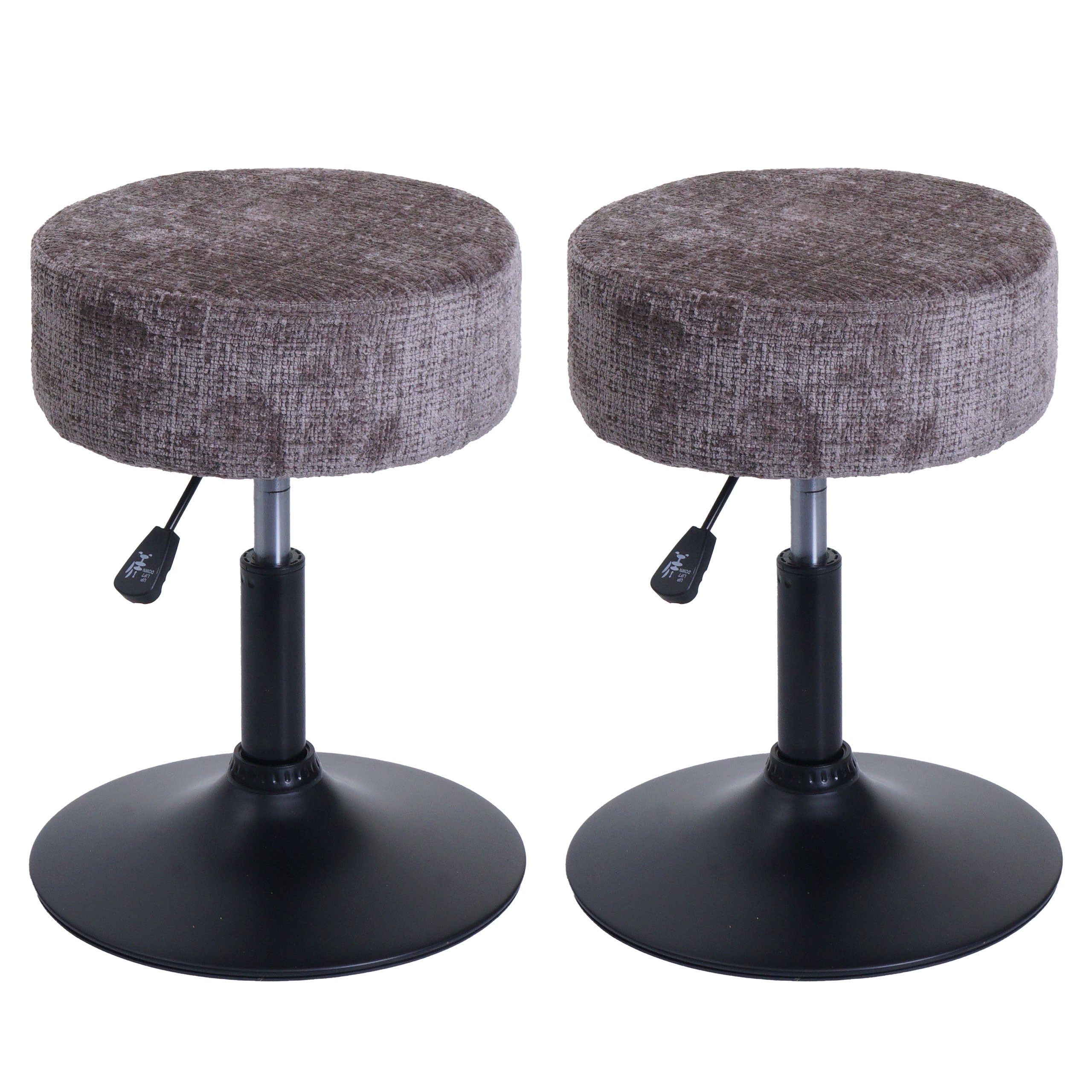 Lot De 2 Tabourets Réglables Pivotants 360° Tissu Chenille Marron Ø37 Cm Base Acier 04_0009943