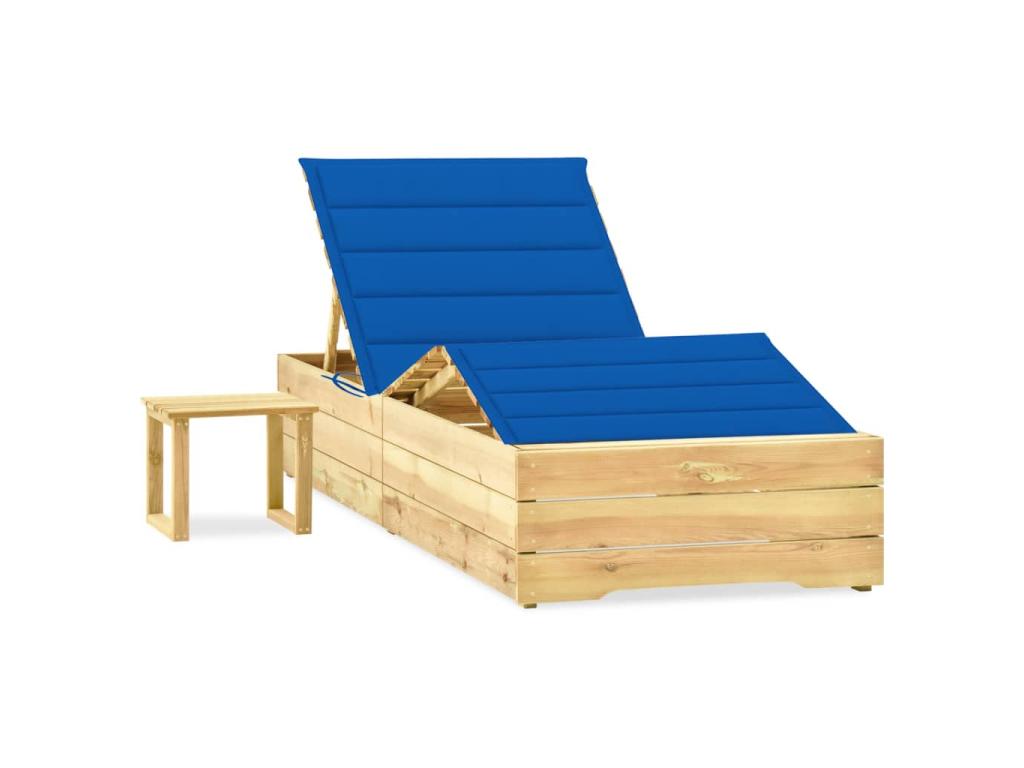 Transat Chaise Longue Bain De Soleil Lit De Jardin Terrasse Meuble D'extérieur 198 Cm Avec Table Et Coussin Pin Imprégné