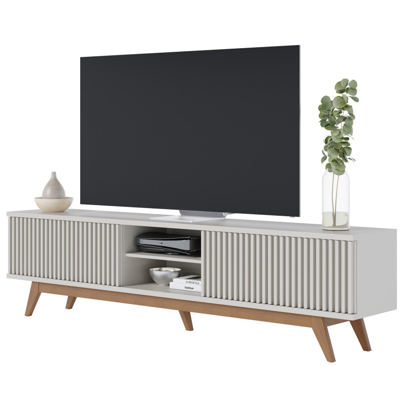 Meuble Tv Beaux Meubles Pas Chers Fortaleza 218 Cm 4 Portes 8 Niches Blanc Grisé Bois