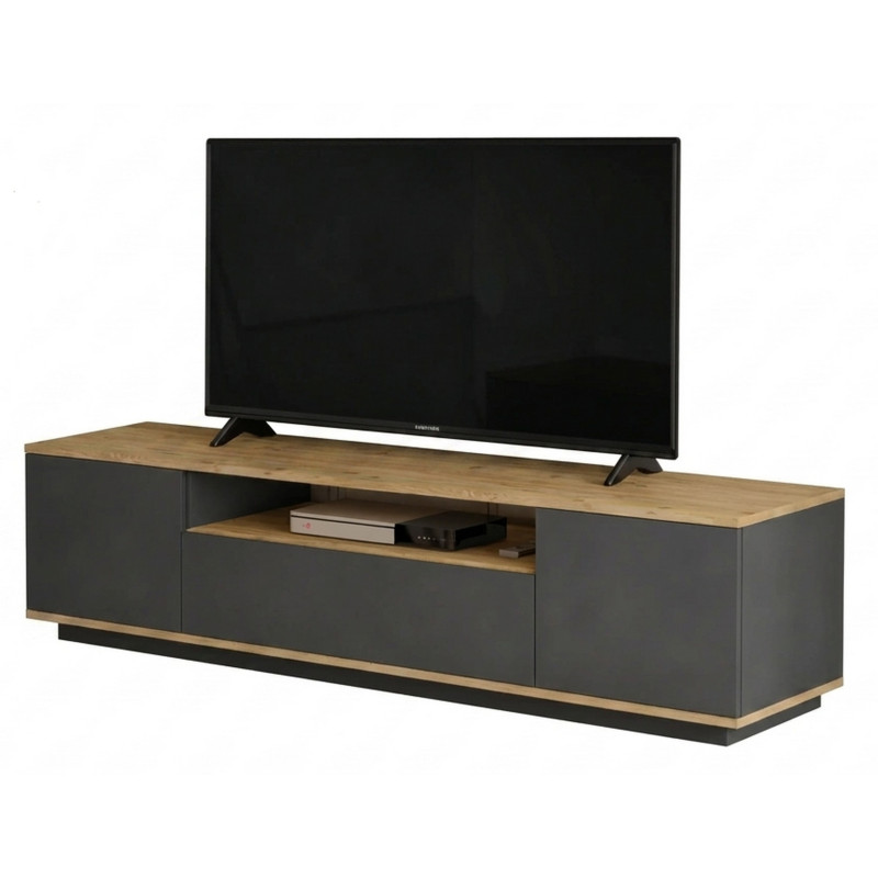 Meuble Tv Beaux Meubles Pas Chers 70 Pouces 3 Portes 4 Niches 180 Cm Chêne Gris Anthracite