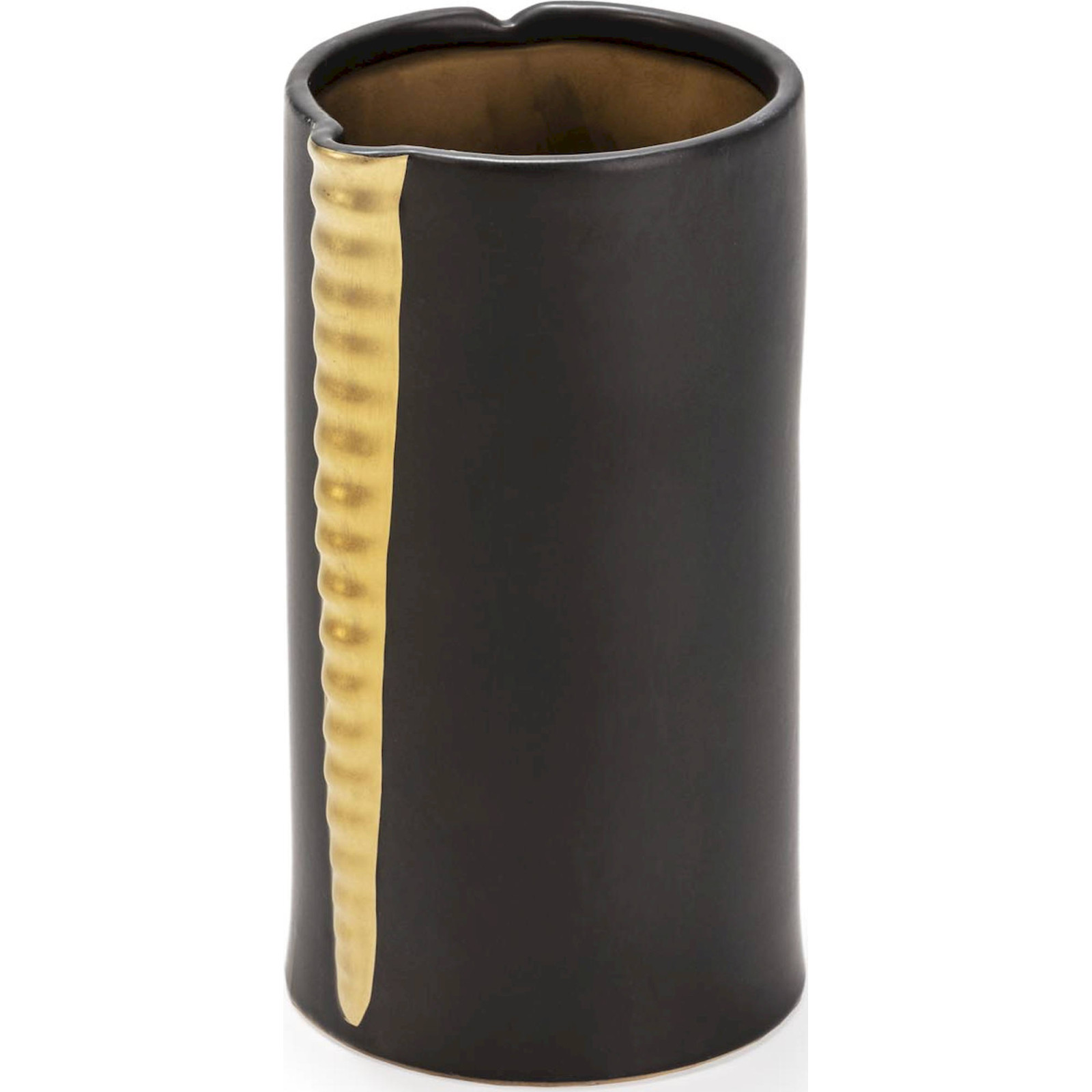 Vase En Céramique Noir Doré Design Contemporain Élégant - Noir Mat Avec Bande Dorée
