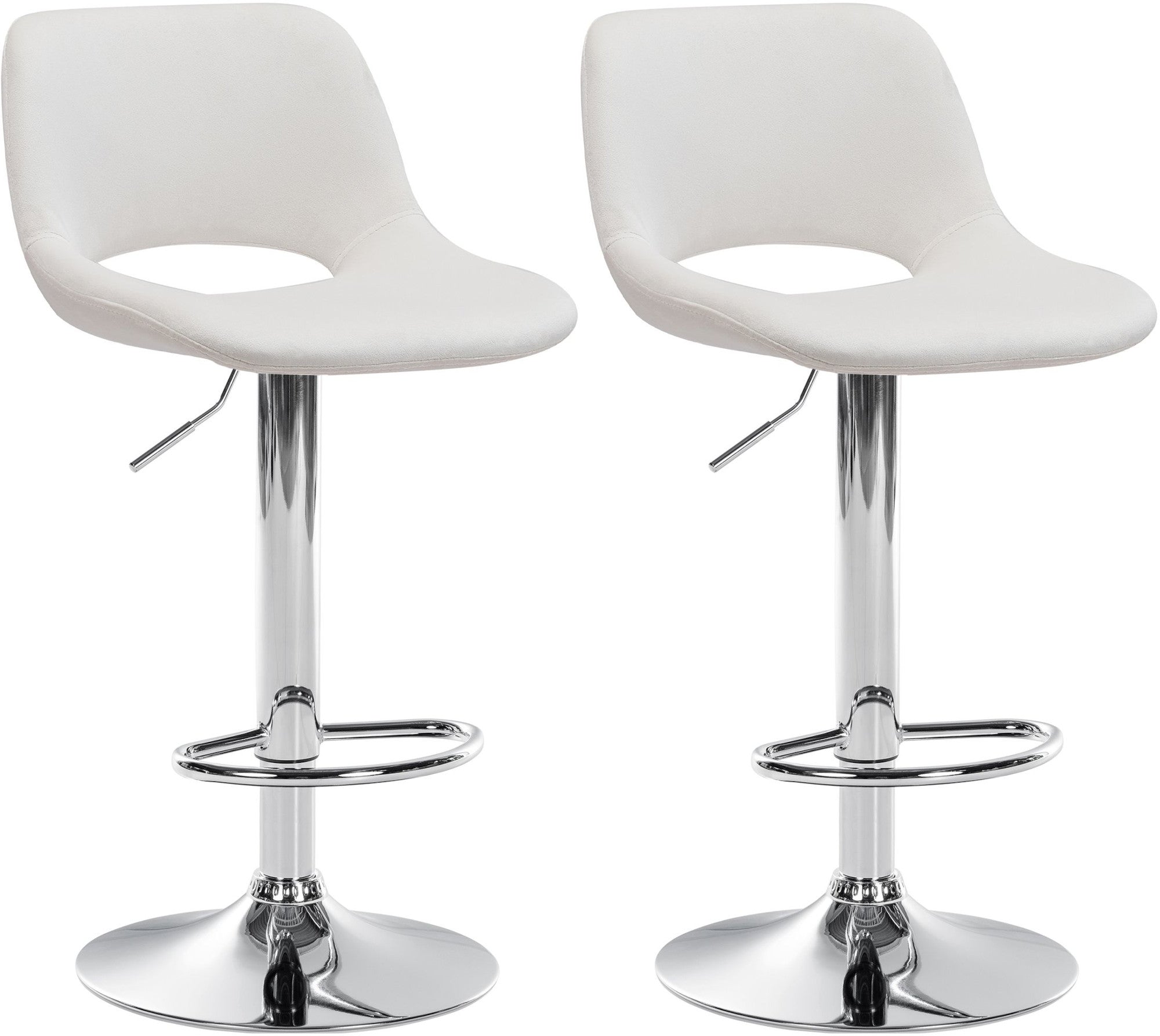 Tabourets De Bar Chaises Haute X2 Avec Repose-pieds En Velours Crème Piètement Métallique Chromé 10_0004072