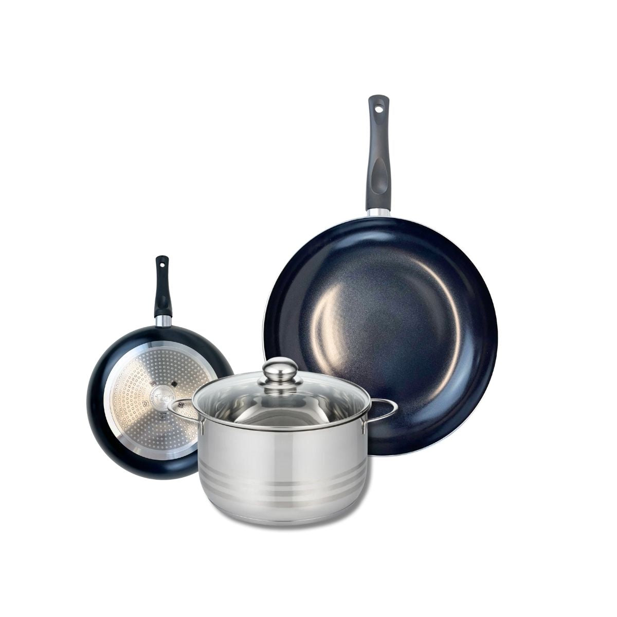Batterie 2 Poêles 20/32cm + 1 Faitout 24cm Prima Brillant
