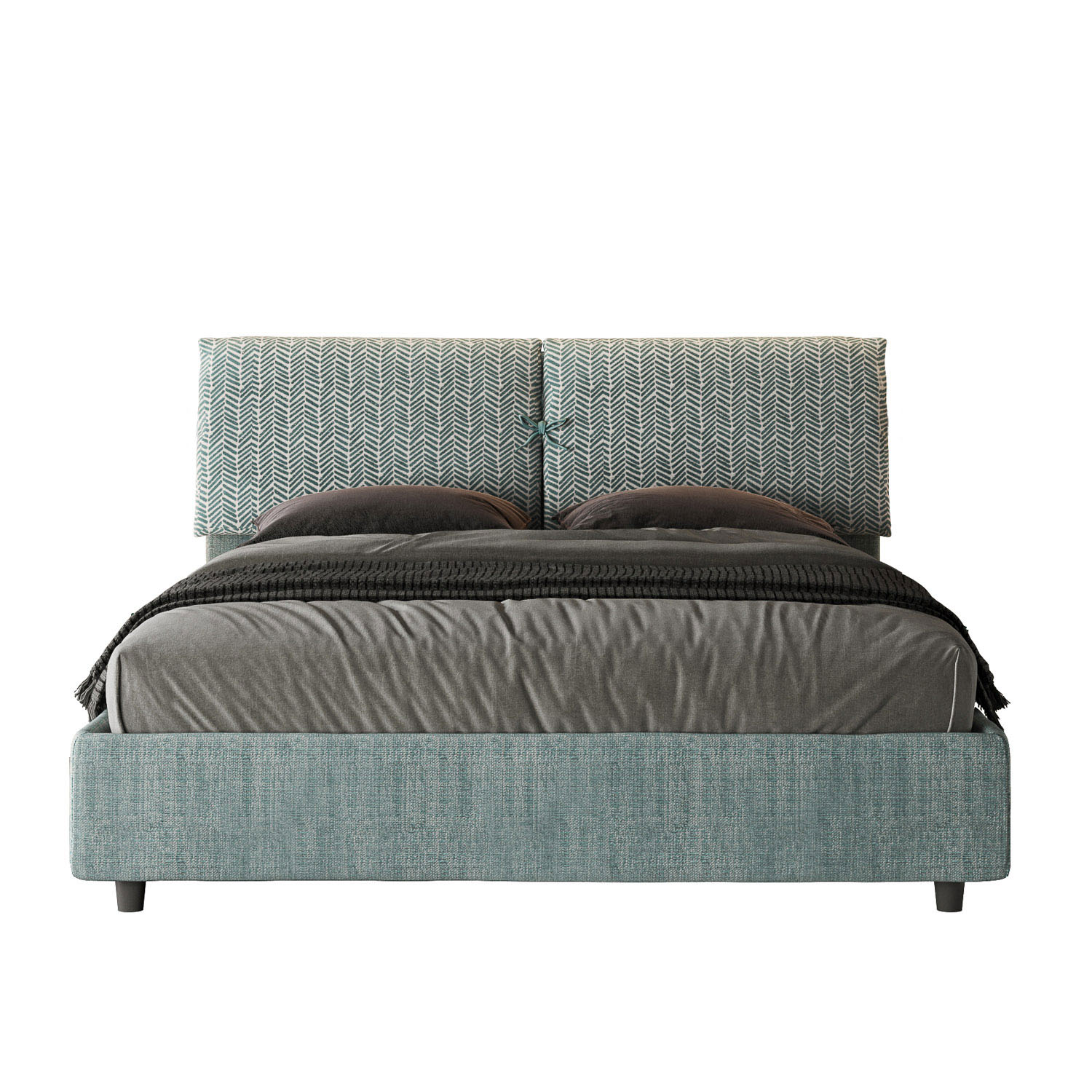 Lit Avec Sommier Rembourré 160x190 Tissu Aragona 7 Bleu Clair Mados