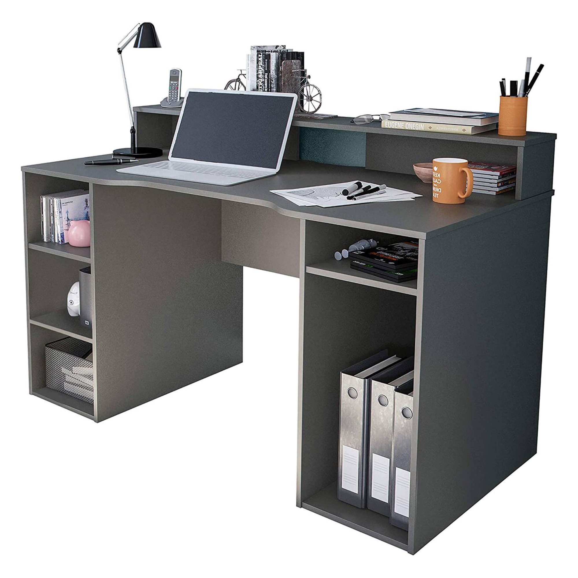 Bureau,effet Bois,anthracite,136x67h88 Cm
