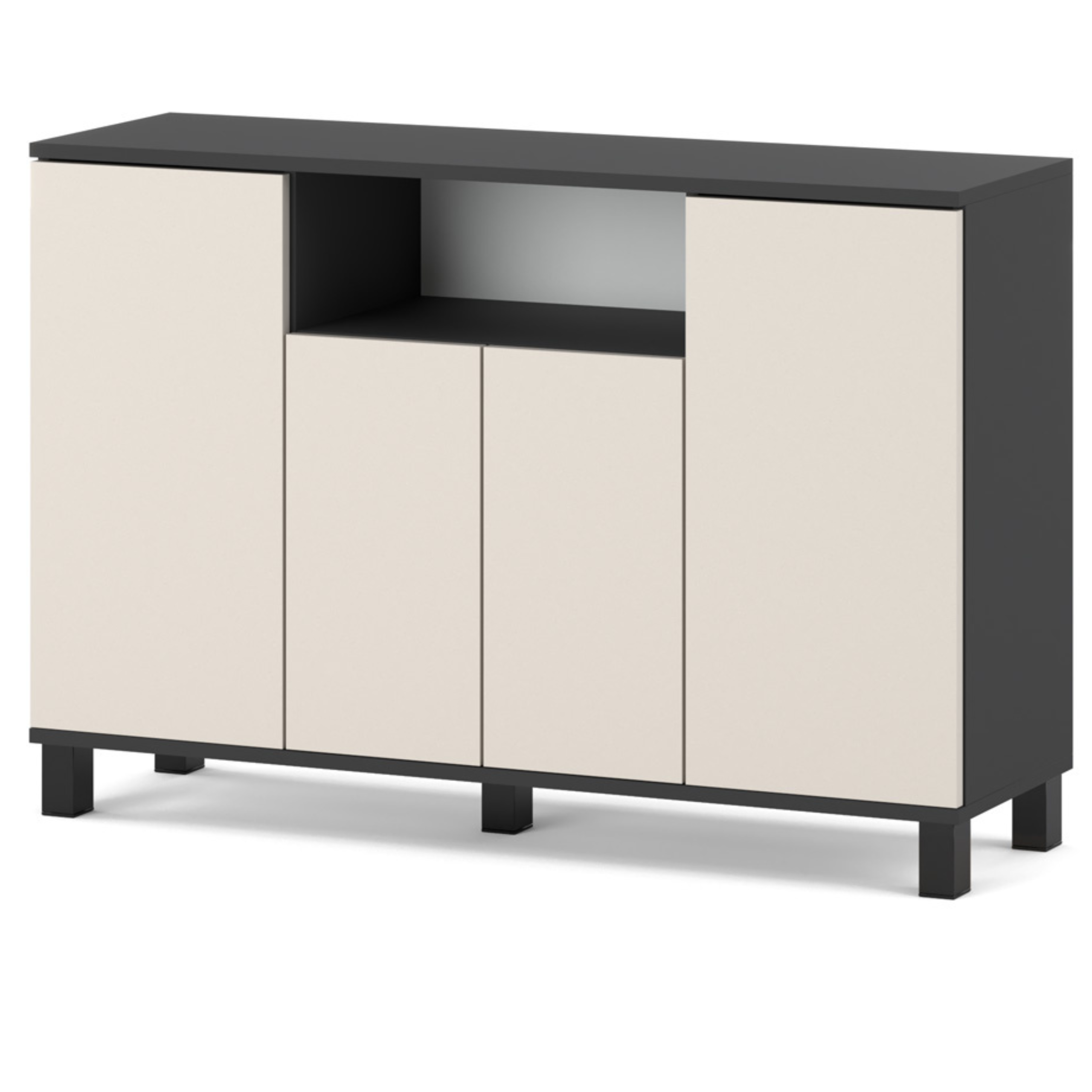 Commode Gris+ Cachemire 120 Cm 4 Portes - Meuble Tv Moderne Pour Salon Et Chambre - Buffet De Rangement Design