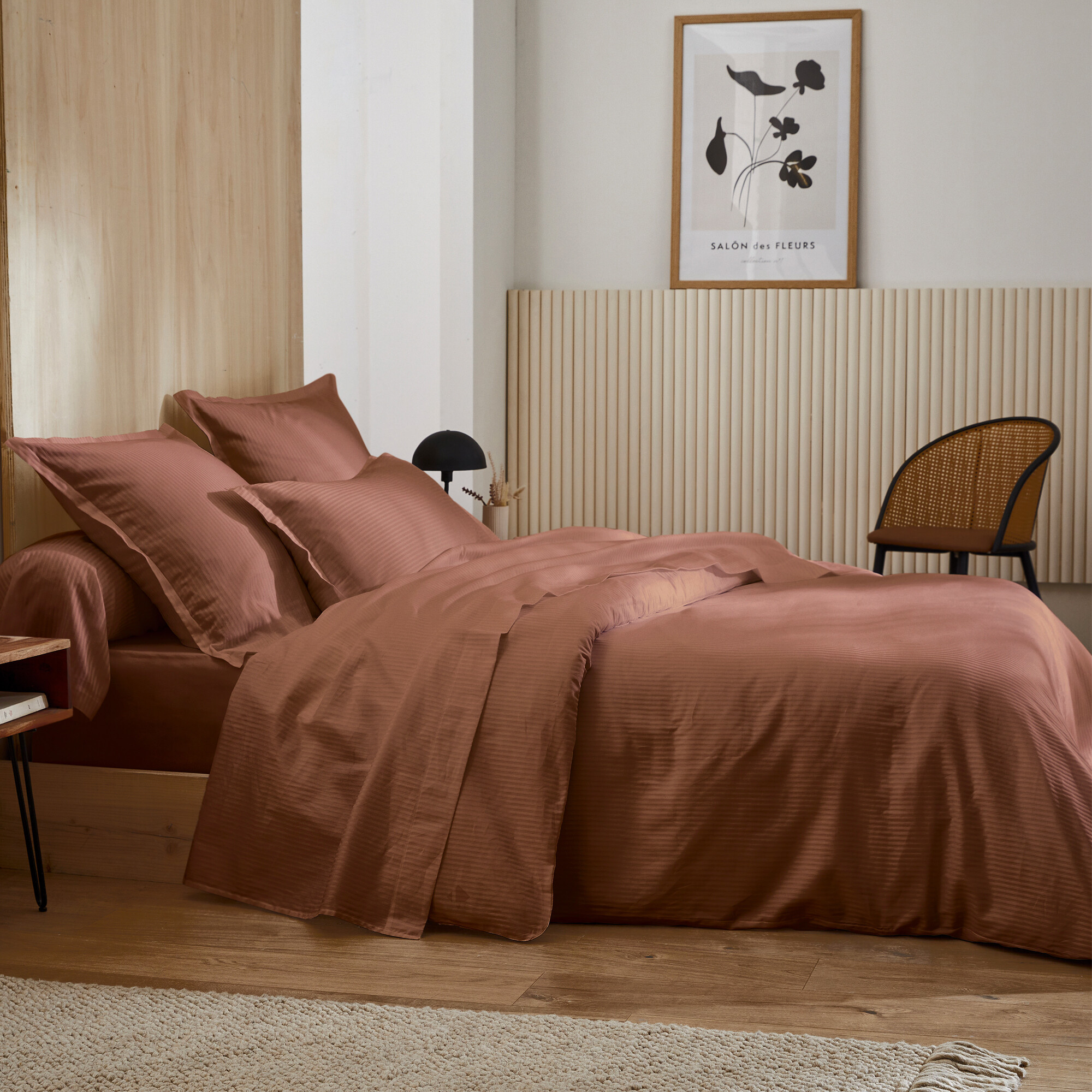 Parure 200x200 Cm 50x70 Cm Satin Grand Hôtel 3 Pièces Marron Cuir