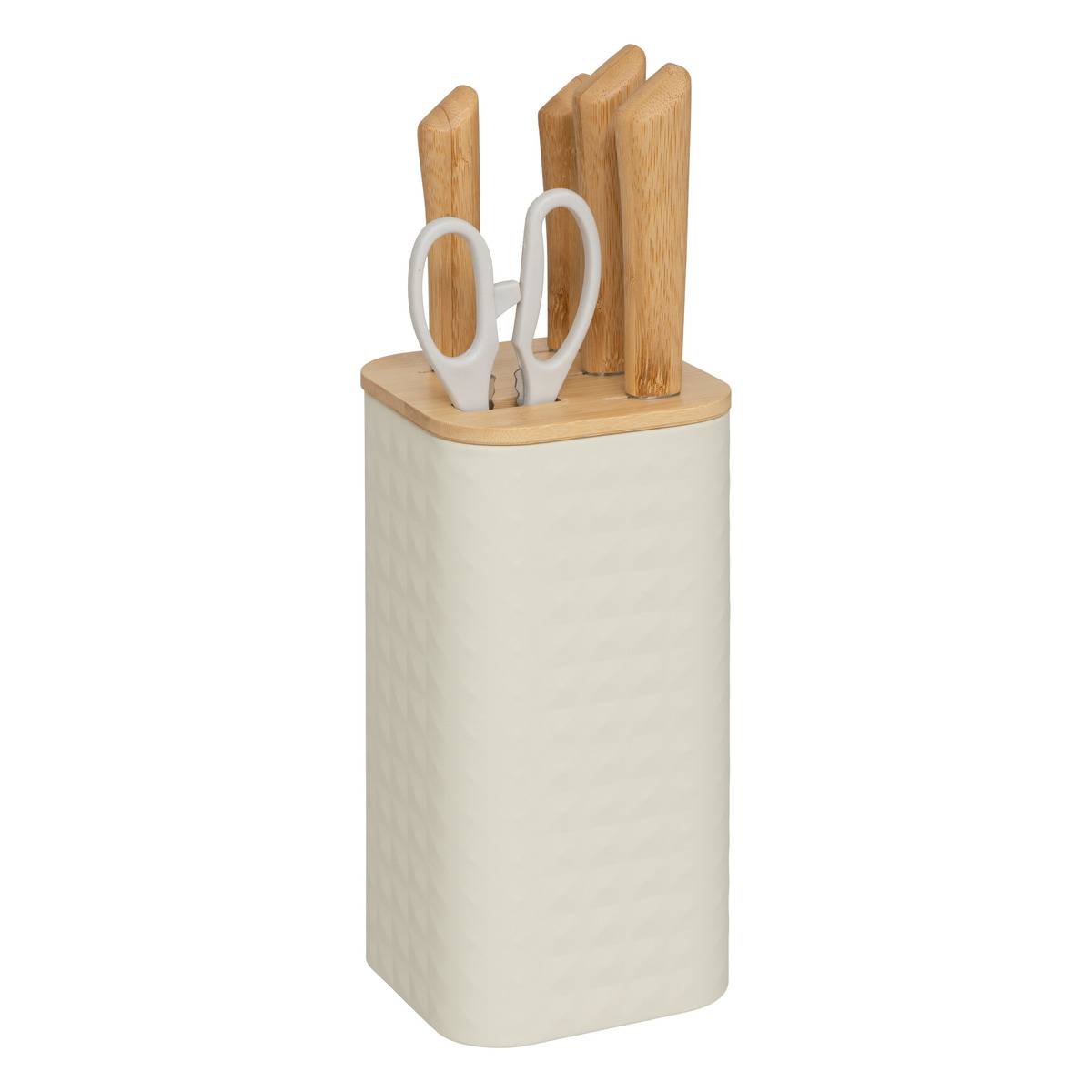 Bloc "sensia" 4 Couteaux Et Ciseaux Manches En Bambou - 5five
