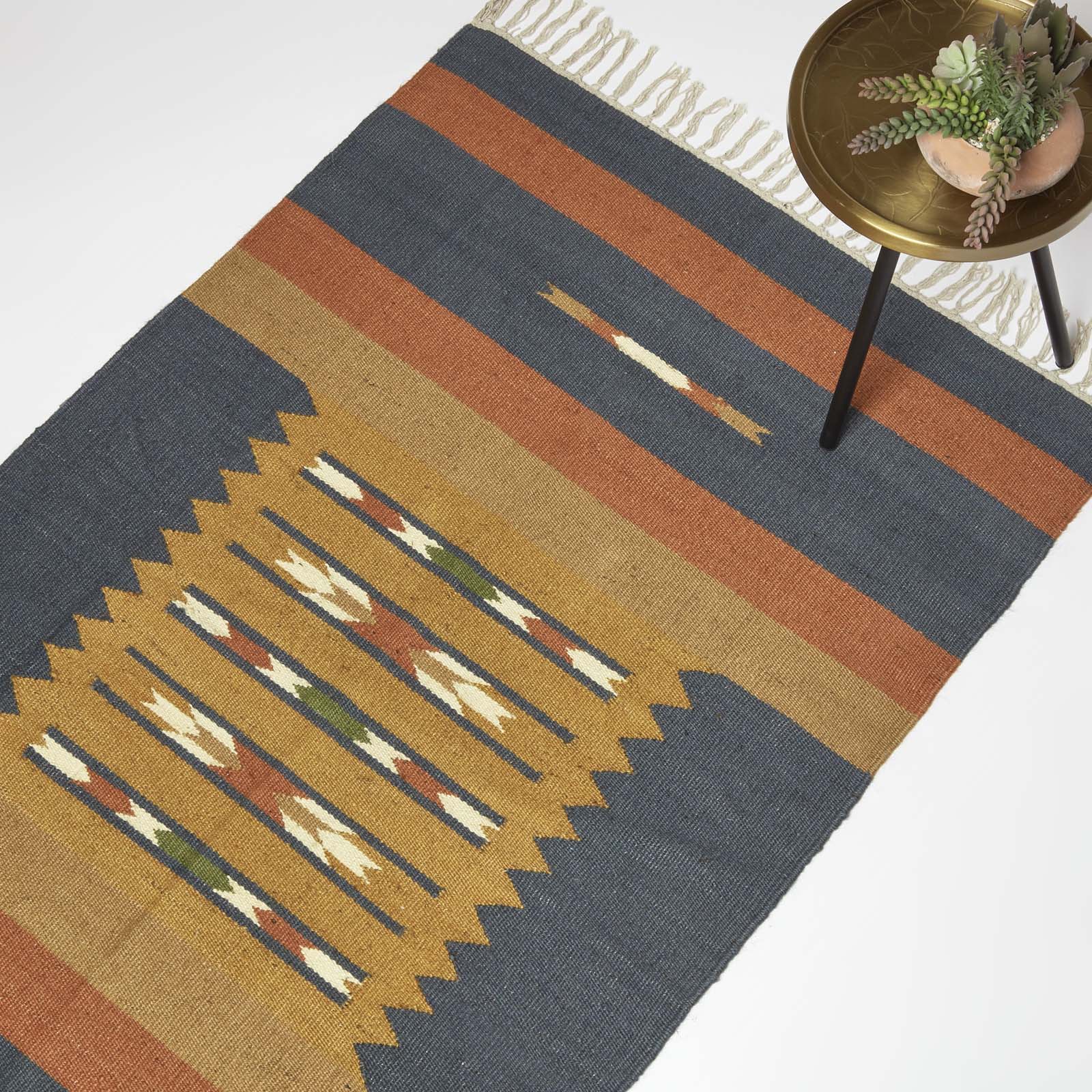 Tapis Kilim En Coton Et Jute Bleu Lundi 240x300cm - Homescapes