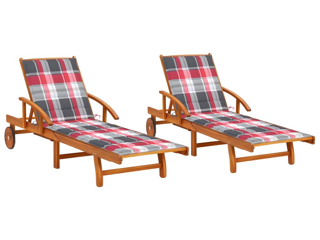 Lot De 2 Transats Chaise Longue Bain De Soleil Lit De Jardin Terrasse Meuble D'extérieur Avec Coussins Bois D'acacia Sol