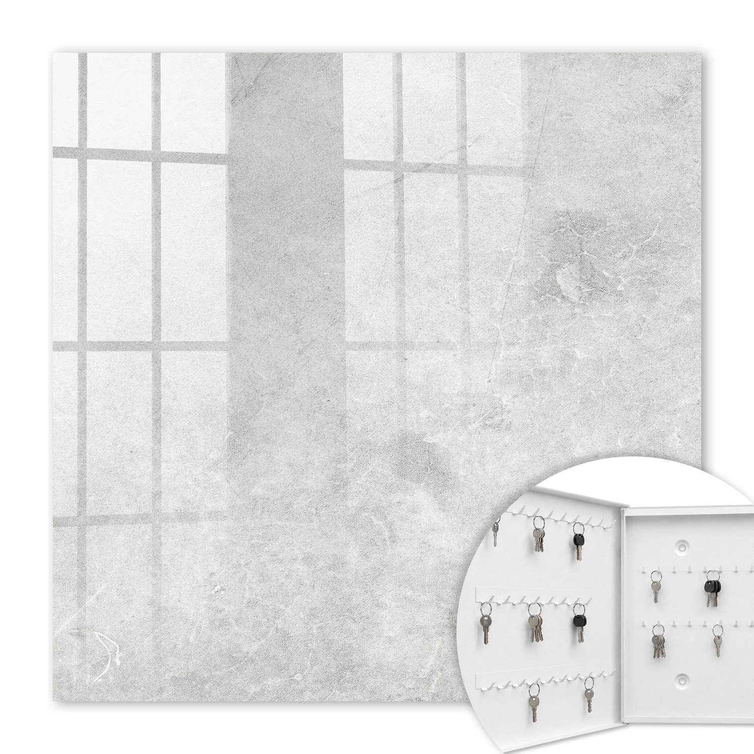 Armoire À Clés - (30 Cm X 30 Cm) - Boîte À Clés Murale - Coffret De Rangement Pour Clés - Couleur Blanche - Ouverture Vers La Gauche - Pour Maison Et Bureau - Pierre Grise