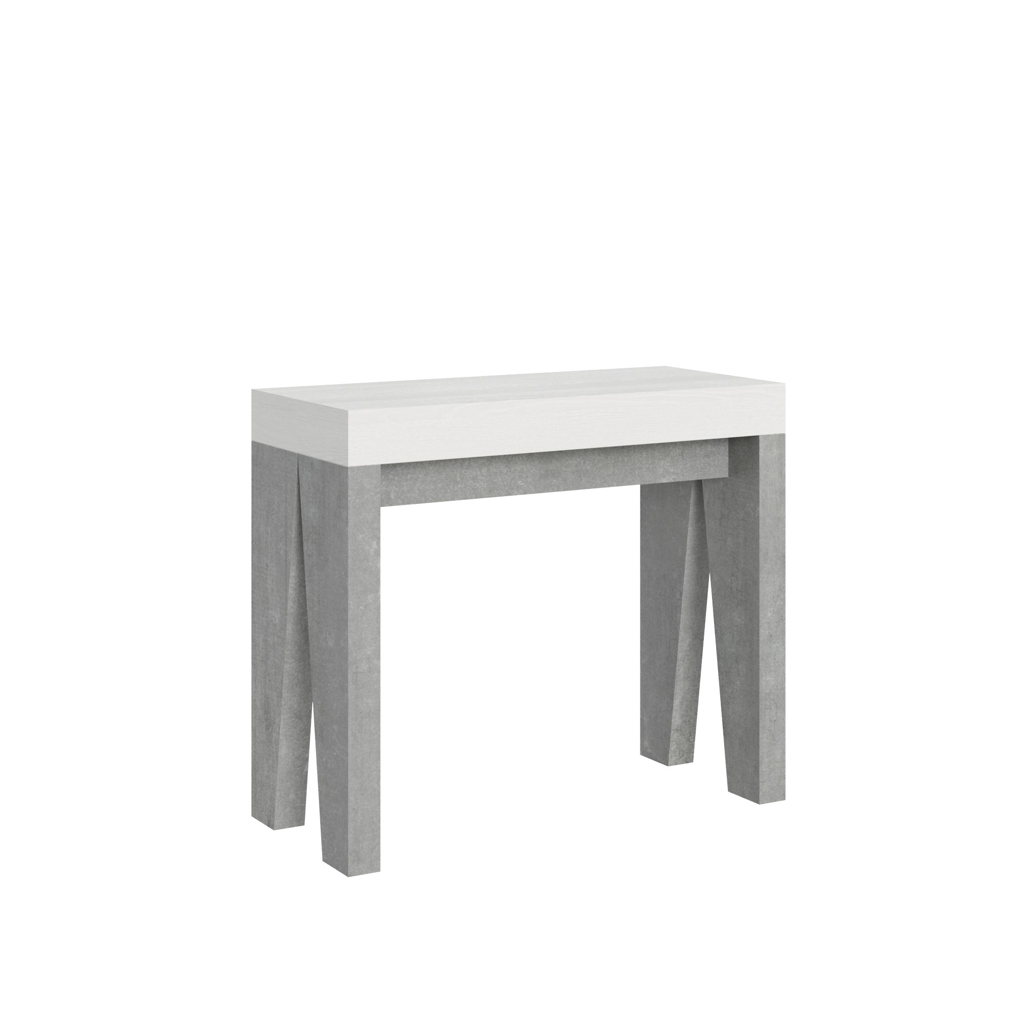 Console Extensible 90x40/300 Cm Naxy Mix Plateau Frêne Blanc Structure Ciment