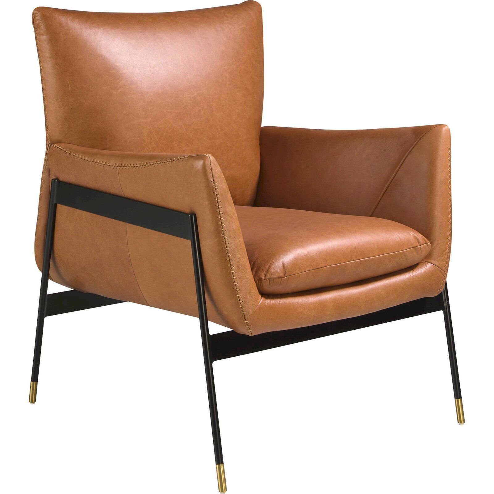 Fauteuil En Cuir Marron Et Pieds Dorés Angel Cerda - Cuir Marron Avec Finitions Dorées