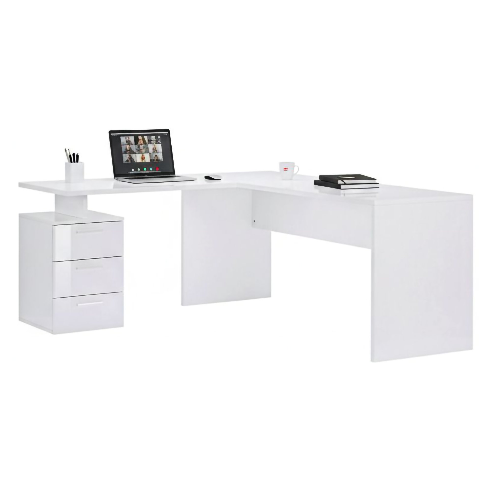 Bureau,effet Bois,blanc Brillant,160x60h75 Cm