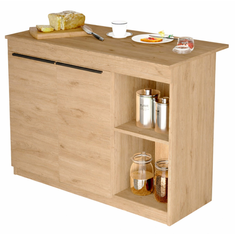 Îlot Cuisine Beaux Meubles Pas Chers 2 Portes 4 Niches 120 X 88,2 X 60 Cm Imitation Chêne