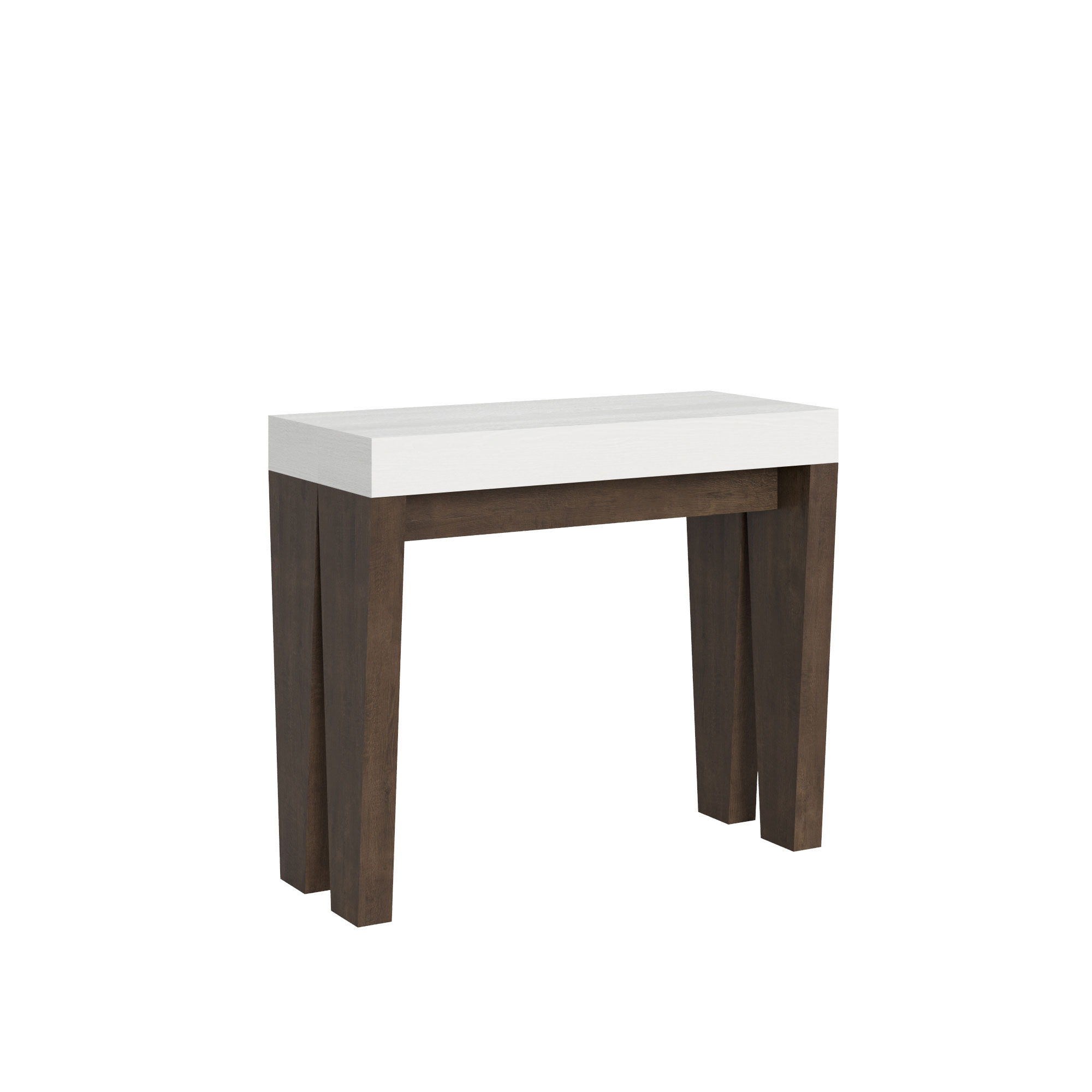 Console Extensible 90x40/196 Cm Spimbo Mix Small Plateau Frêne Blanc Structure Noyer