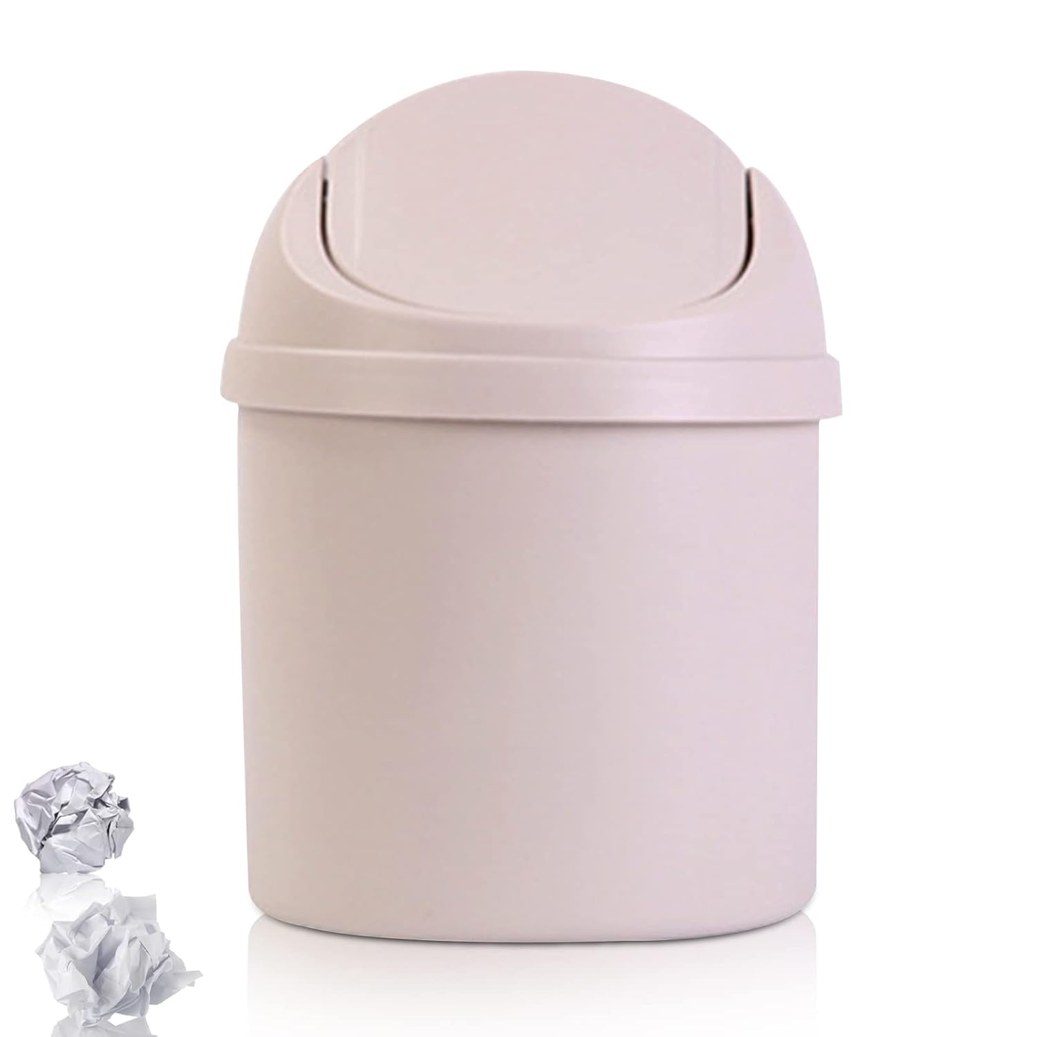 Mini Poubelle En Plastique Avec Couvercle Blanc
