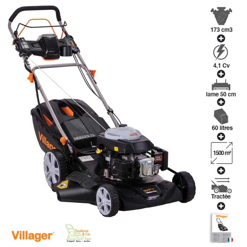 Tondeuse Tractée Mulching Démarrage Électrique 173cc 4 En 1 Lame 50cm Villager Falcon 5111t-es