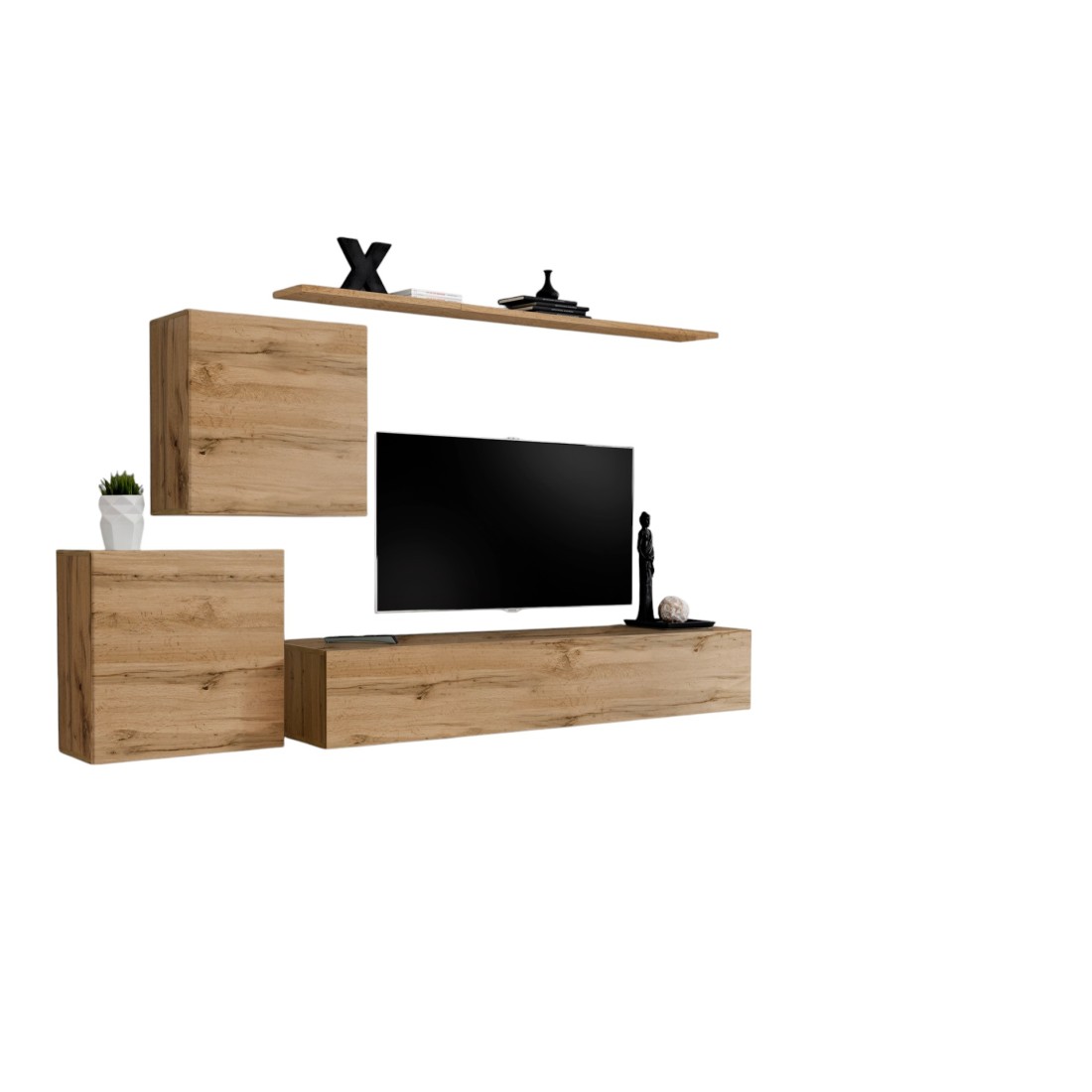 Composition Murale Switch V - Meuble Tv Et Blocs Suspendus - Chêne Wotan - Design Nat