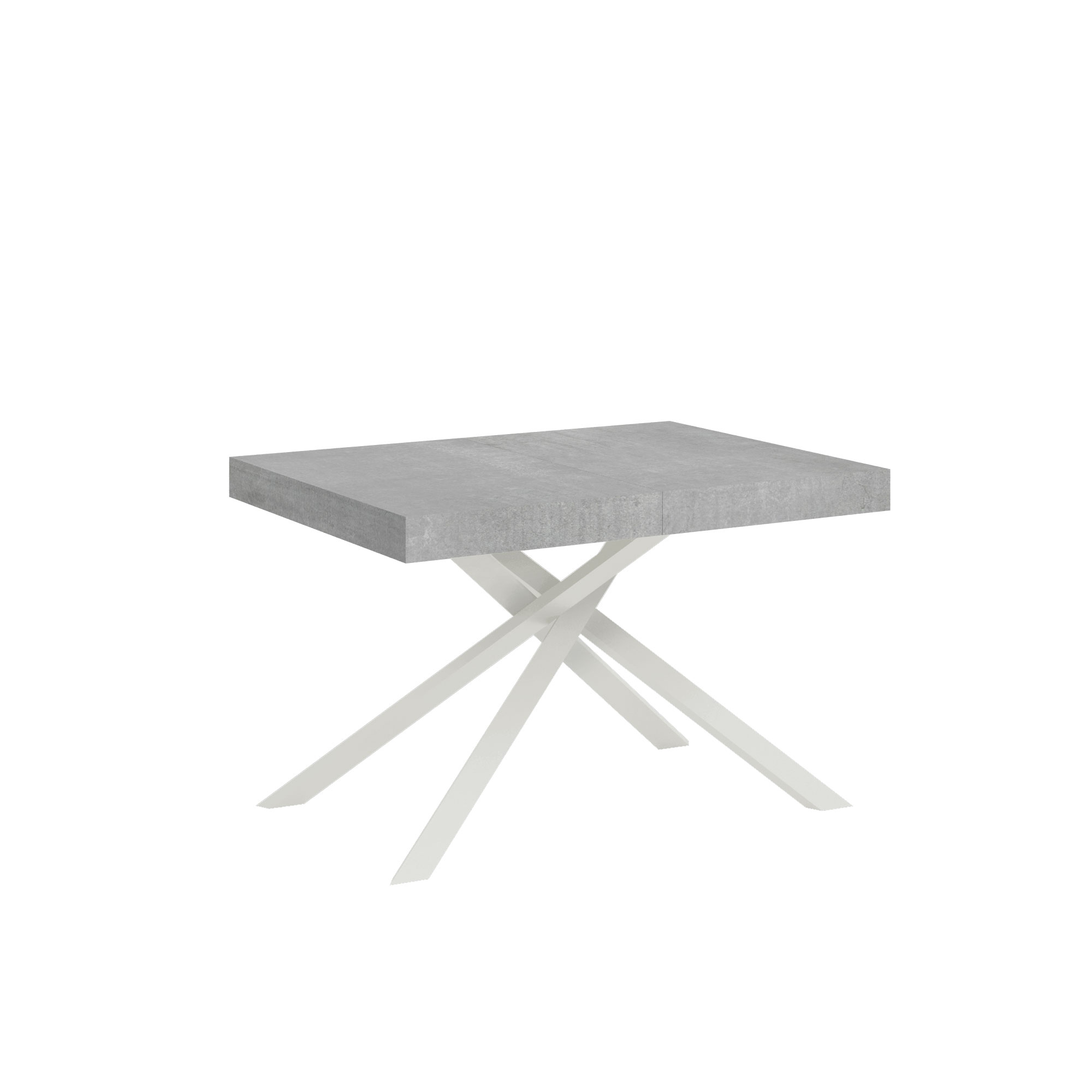 Table Extensible 120/204x80 Cm Karida Gris Béton Pieds Blancs