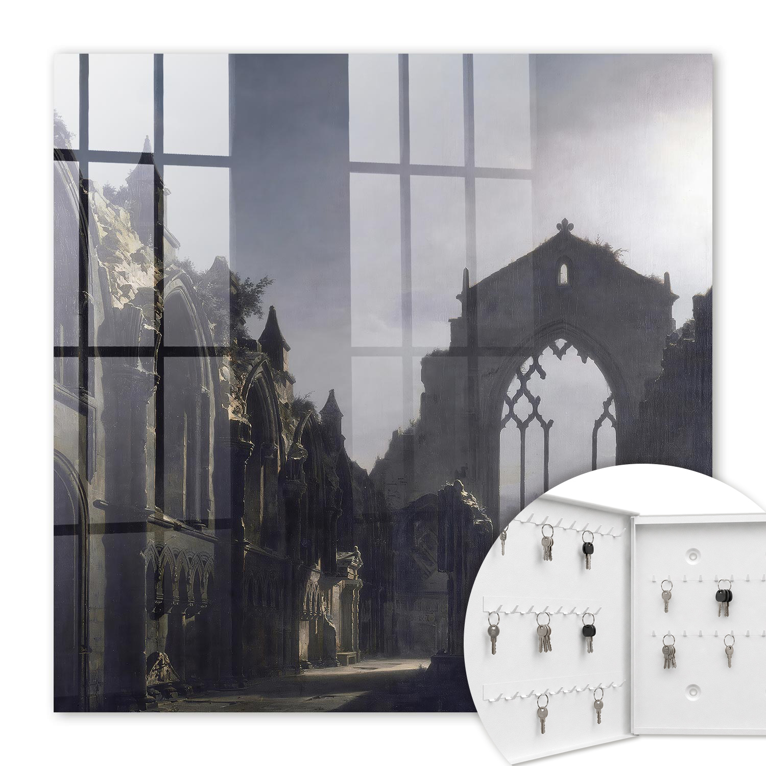 Armoire À Clés - (30 Cm X 30 Cm) - Boîte À Clés Murale - Coffret De Rangement Pour Clés - Couleur Blanche - Ouverture Vers La Gauche - Pour Maison Et Bureau - Ruines Mystérieuses