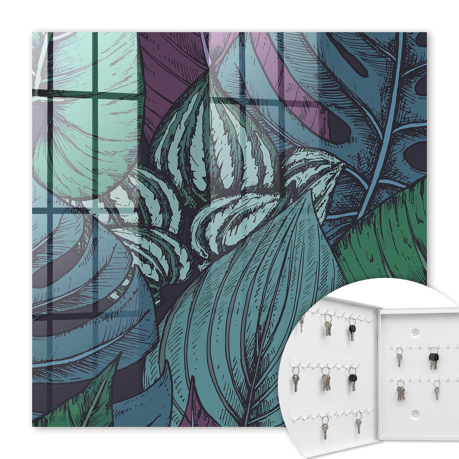 Armoire À Clés - (30 Cm X 30 Cm) - Boîte À Clés Murale - Coffret De Rangement Pour Clés - Couleur Blanche - Ouverture Vers La Gauche - Pour Maison Et Bureau - Feuilles Mystérieuses