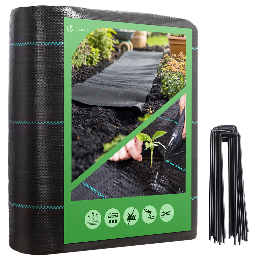 Vounot Toile De Paillage Contre Les Mauvaises Herbes 25mx2m Avec 50 Piquets Anti-uv 100g/m2