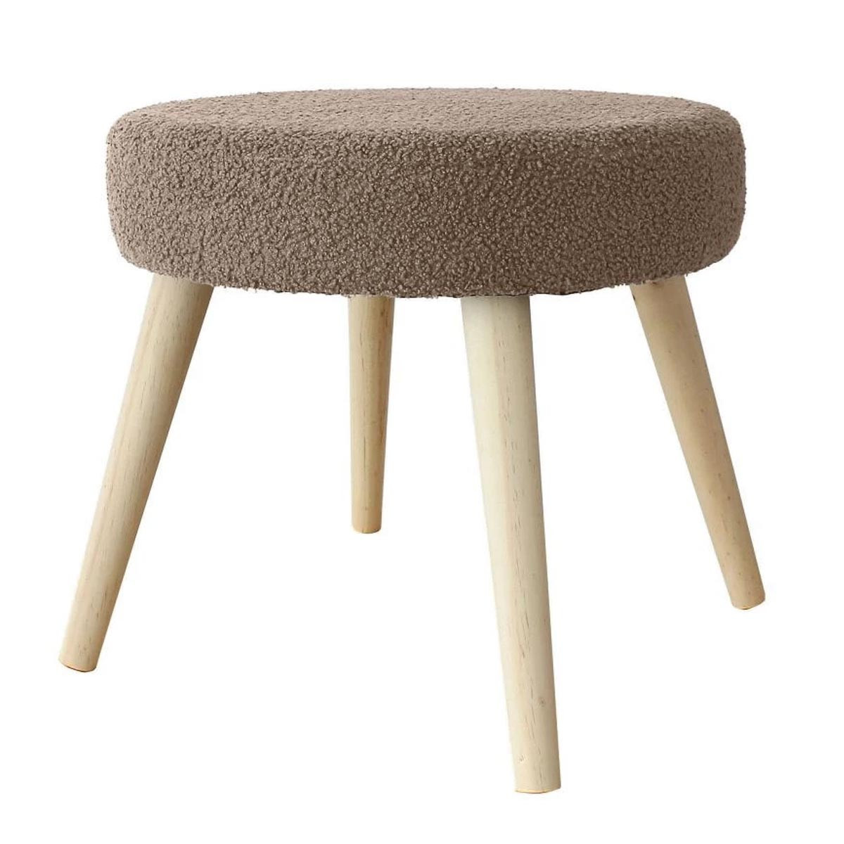 Tabouret Rond En Tissu Bouclé "lodge" 45cm Taupe