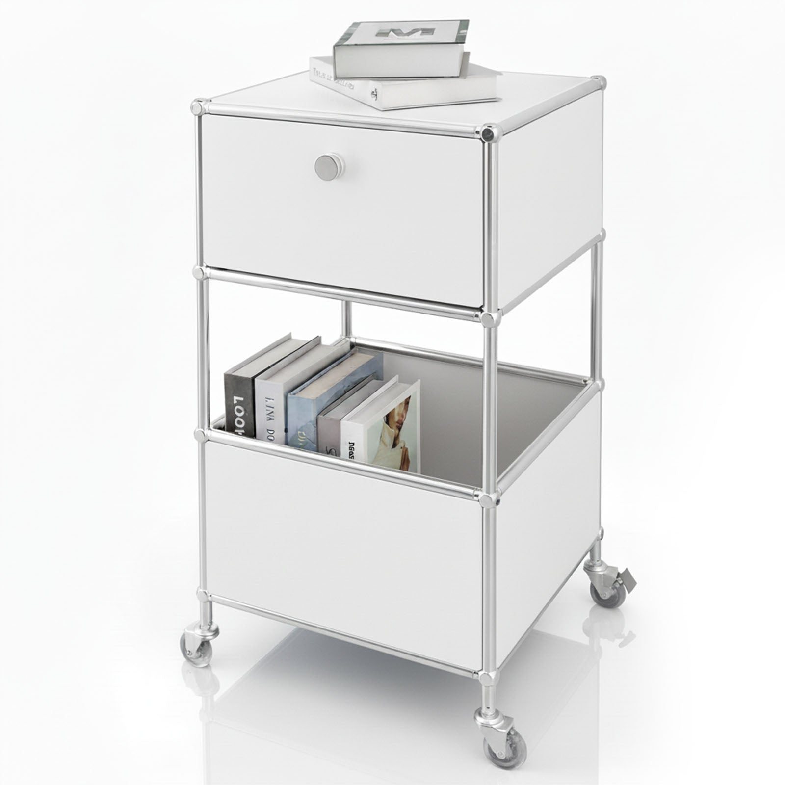 Étagère Métal Chromé Design Épuré, Concept Epuré Mk-145, L40 × P40 × H75 Cm, Blanc
