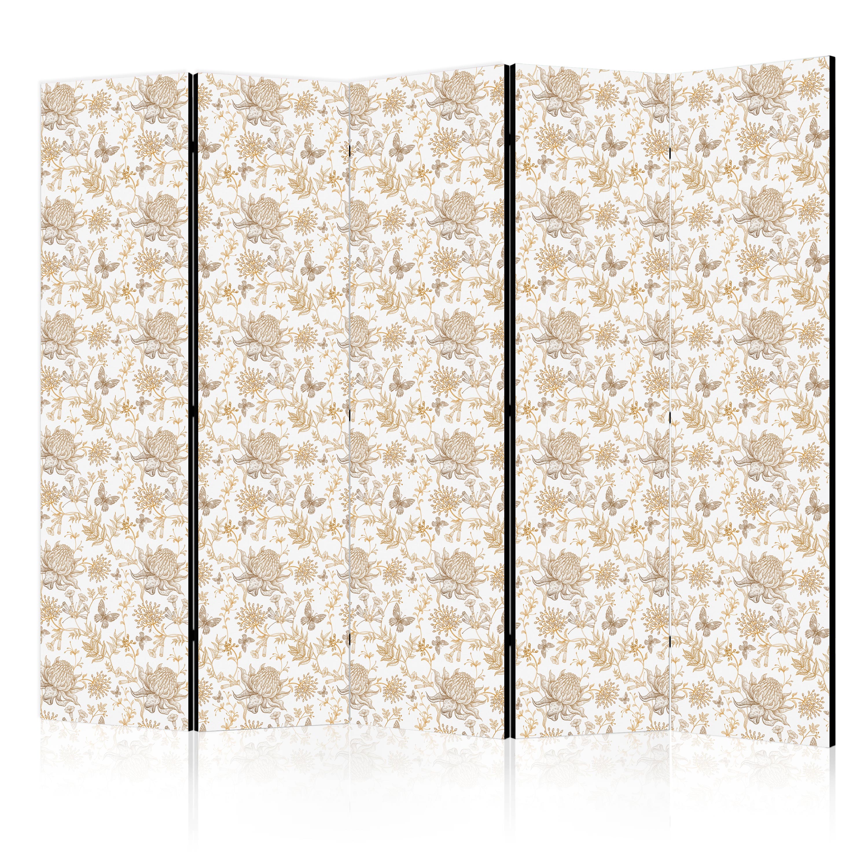 Paravent -fleurs Et Papillonsblanc - Illustration 225x172