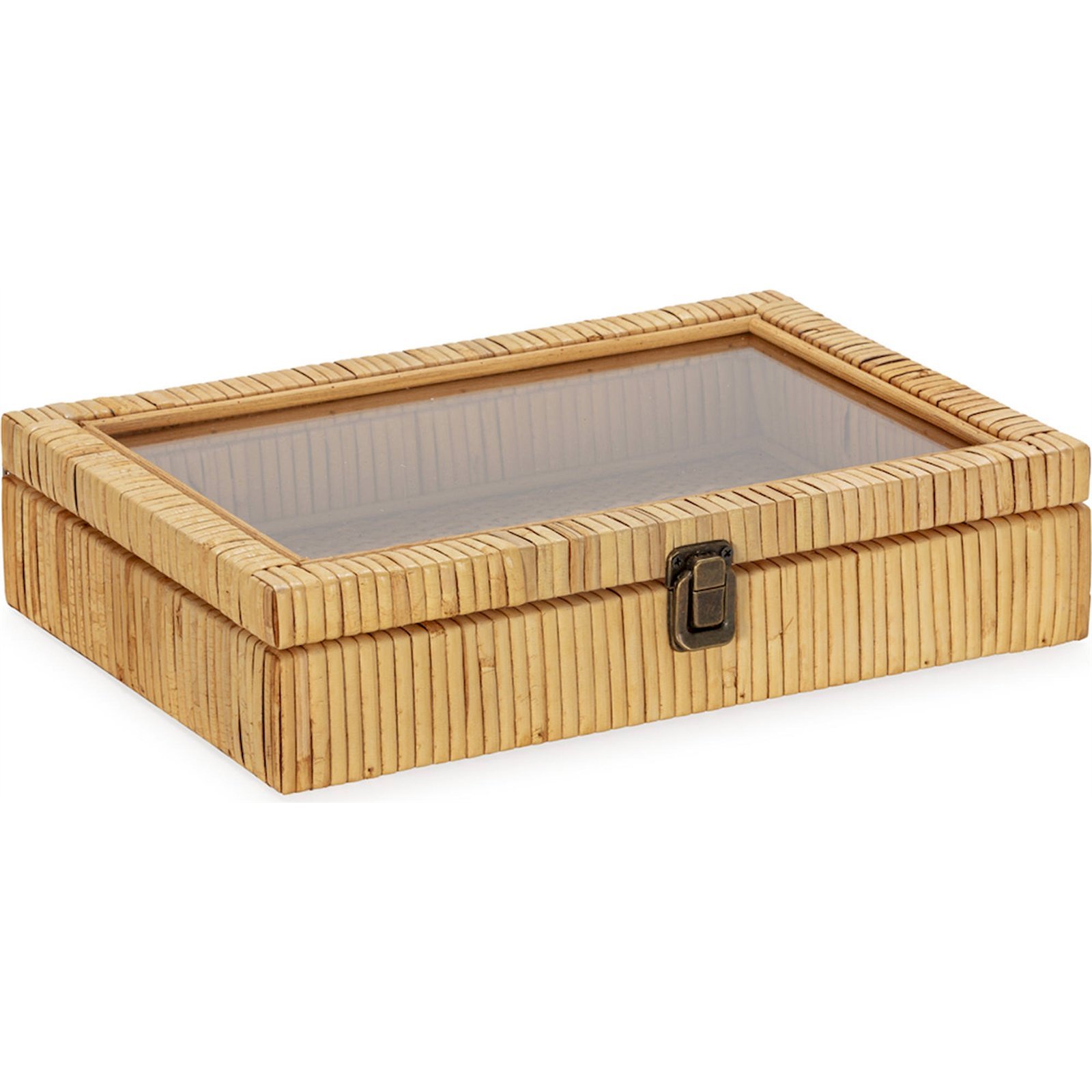 Boîte À Bijoux En Bois D'Épicéa Rotin Et Verre Naturel - Naturel Bois Et Rotin Clair