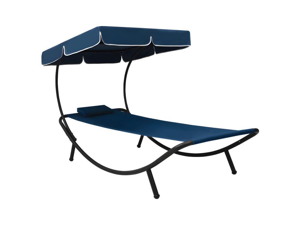 Lit De Repos Transat Chaise Longue D'extérieur 200 Cm Avec Auvent Et Oreiller Bleu 02_0012005