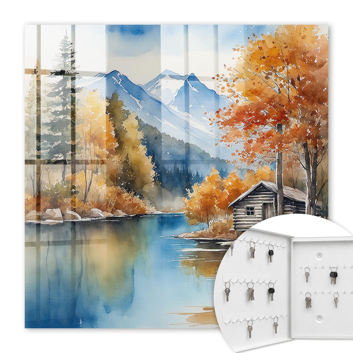 Armoire À Clés - (30 Cm X 30 Cm) - Boîte À Clés Murale - Coffret De Rangement Pour Clés - Couleur Blanche - Ouverture Vers La Gauche - Pour Maison Et Bureau - Automne En Montagne