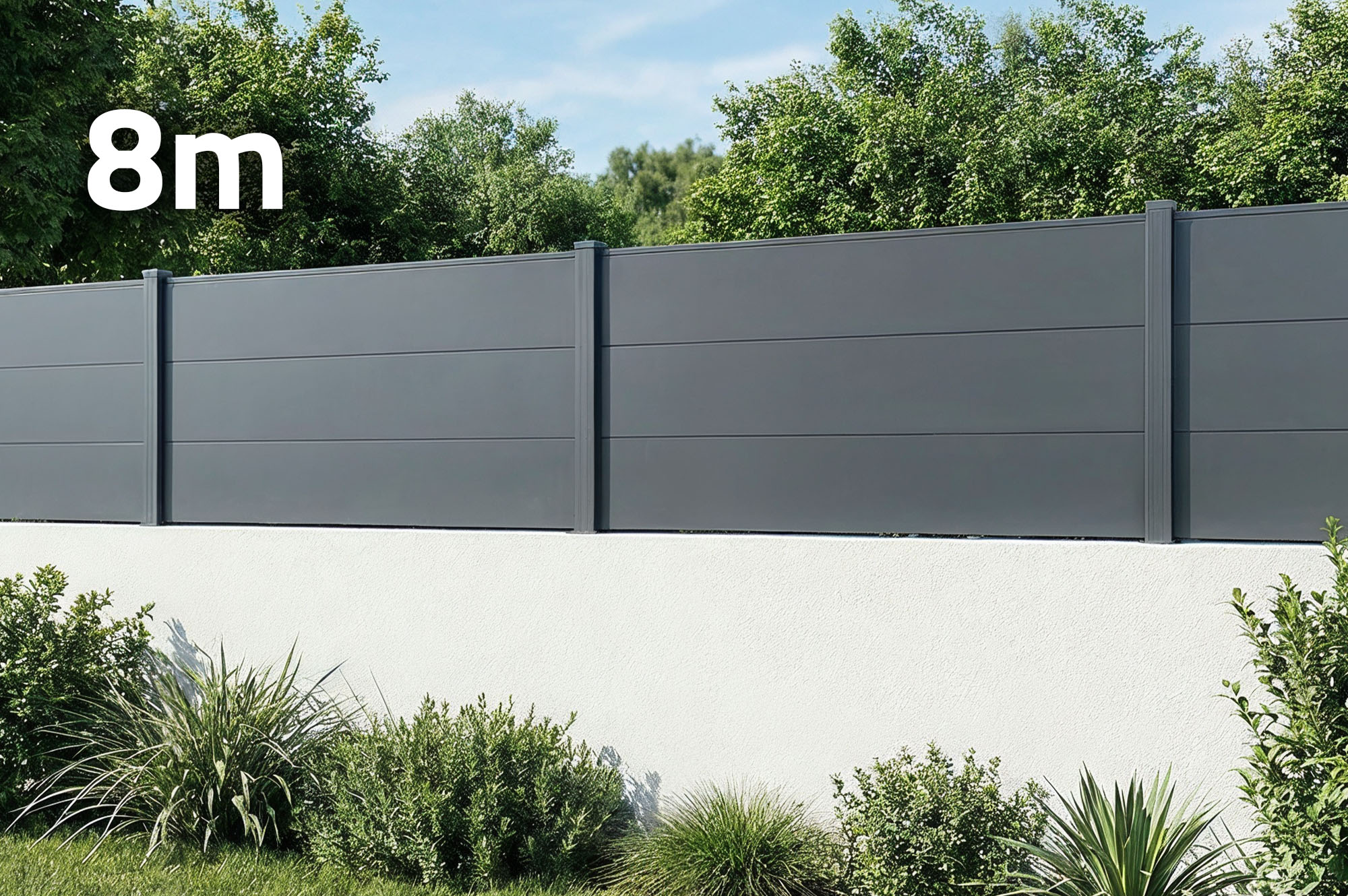 Clôture Aluminium Lames Larges 8m H.90 Gris Anthracite - Alpis