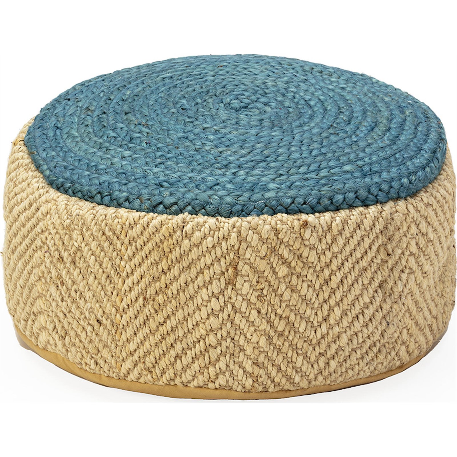 Pouf Tressé Ivoire Bleu Assise D'Appoint Chic Et Cosy - Ivoire Et Bleu Profond Tressé