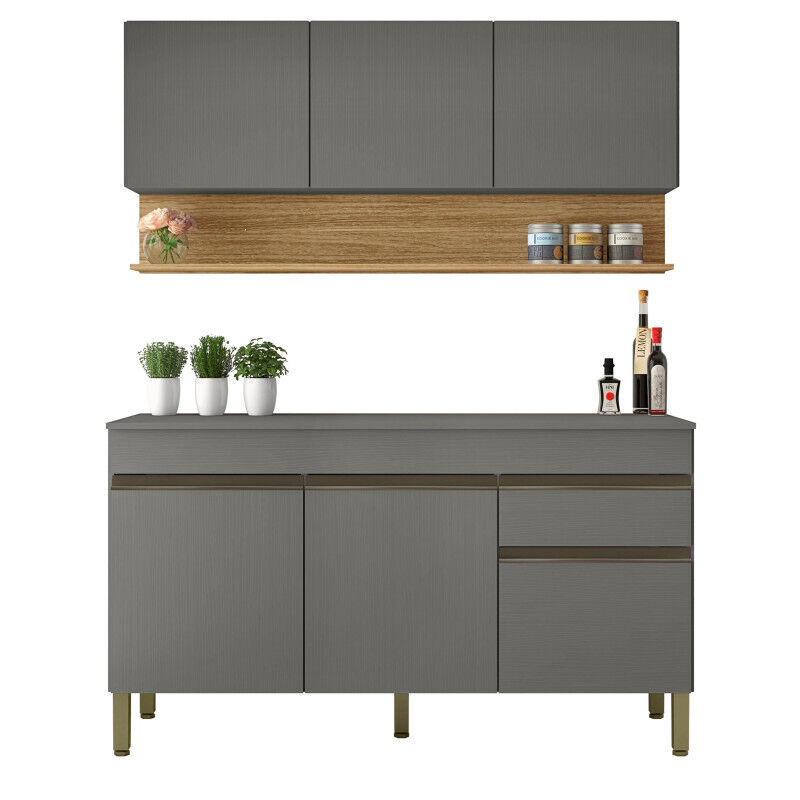 Cuisine Équipée Beaux Meubles Pas Chers 6 Portes 1 Tiroir 7 Niches 120 Cm Chêne Gris