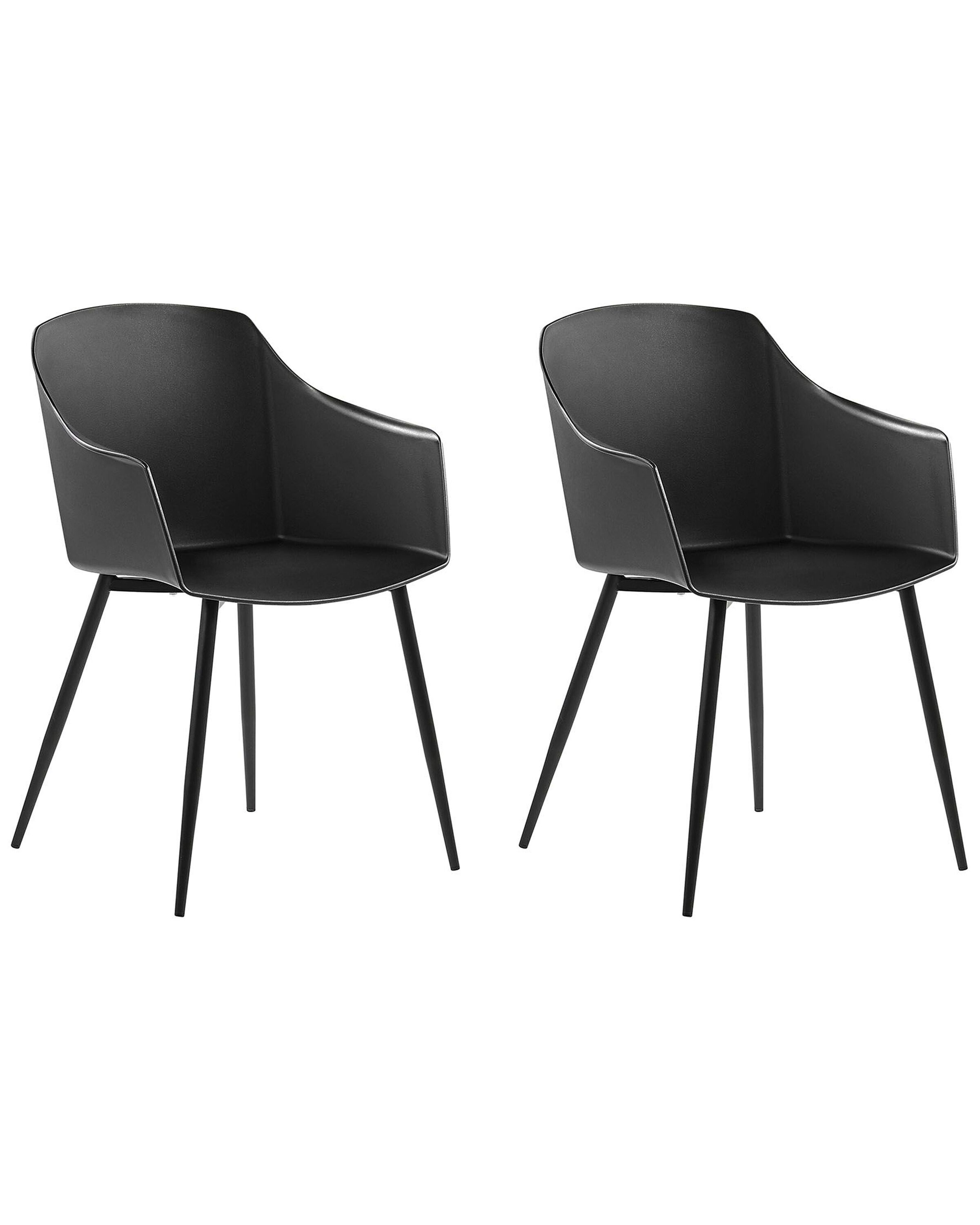 Lot De 2 Chaises Design Avec Siège En Plastique Noir Et Piètement En Métal Noir Pour Salle À Manger Salon Ou Cuisine Scandinave Et Moderne Beliani