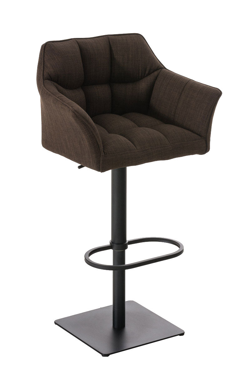 Tabouret De Bar Chaise Haute De Comptoir Couture Carrées Assise En Tissu Marron Cadre 10_0004694