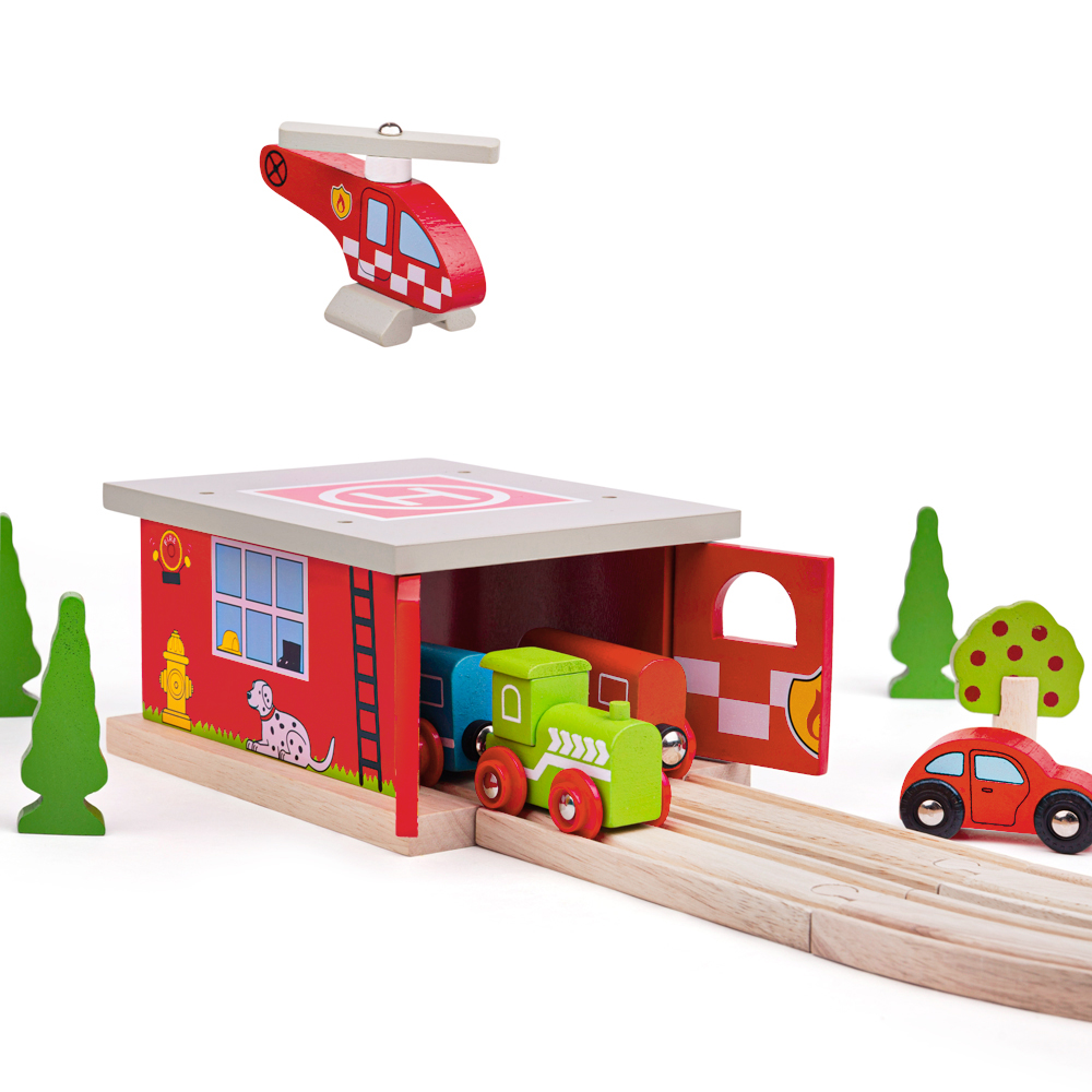 Bigjigs Rail, Hangar De Caserne De Pompiers En Bois, Adapté Aux ges Dès 3 Ans