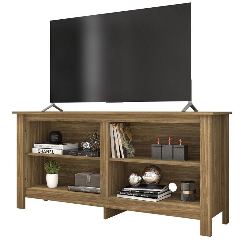Meuble Tv Beaux Meubles Pas Chers Myles 65 Pouces 4 Niches 148 X 69,5 X 38,5 Cm Marron Panneaux De Particules
