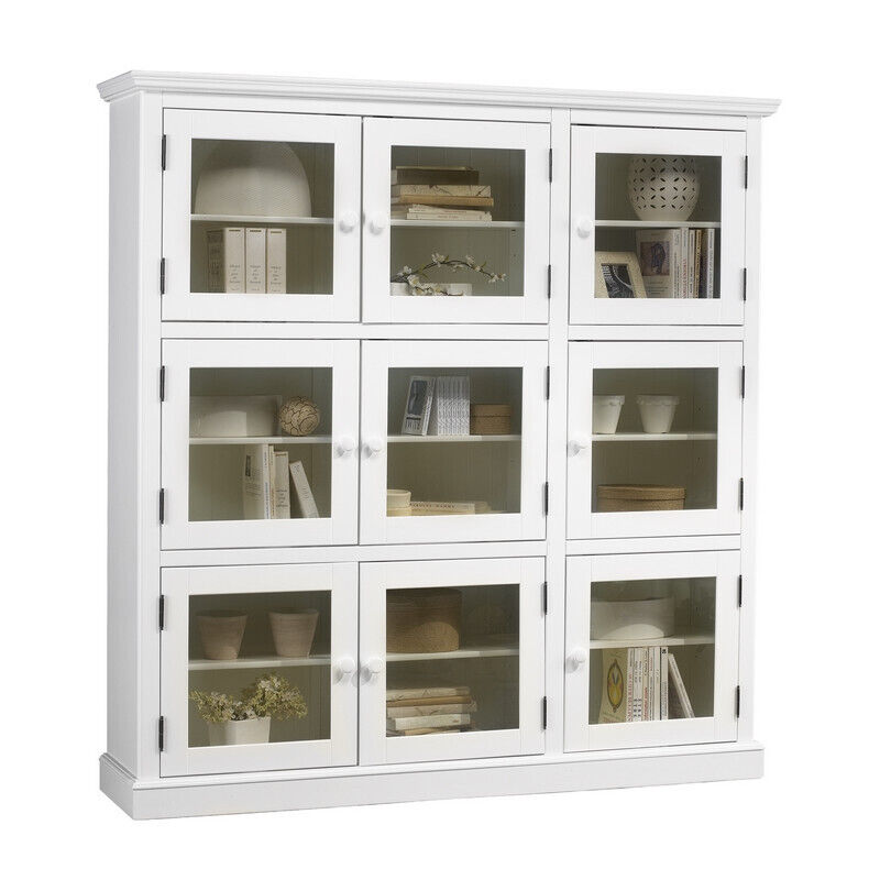 Bibliothèque Vitrine Beaux Meubles Pas Chers 9 Portes Vitrées 163 X 170 X 37 Cm Blanc Pin Massif Mdf