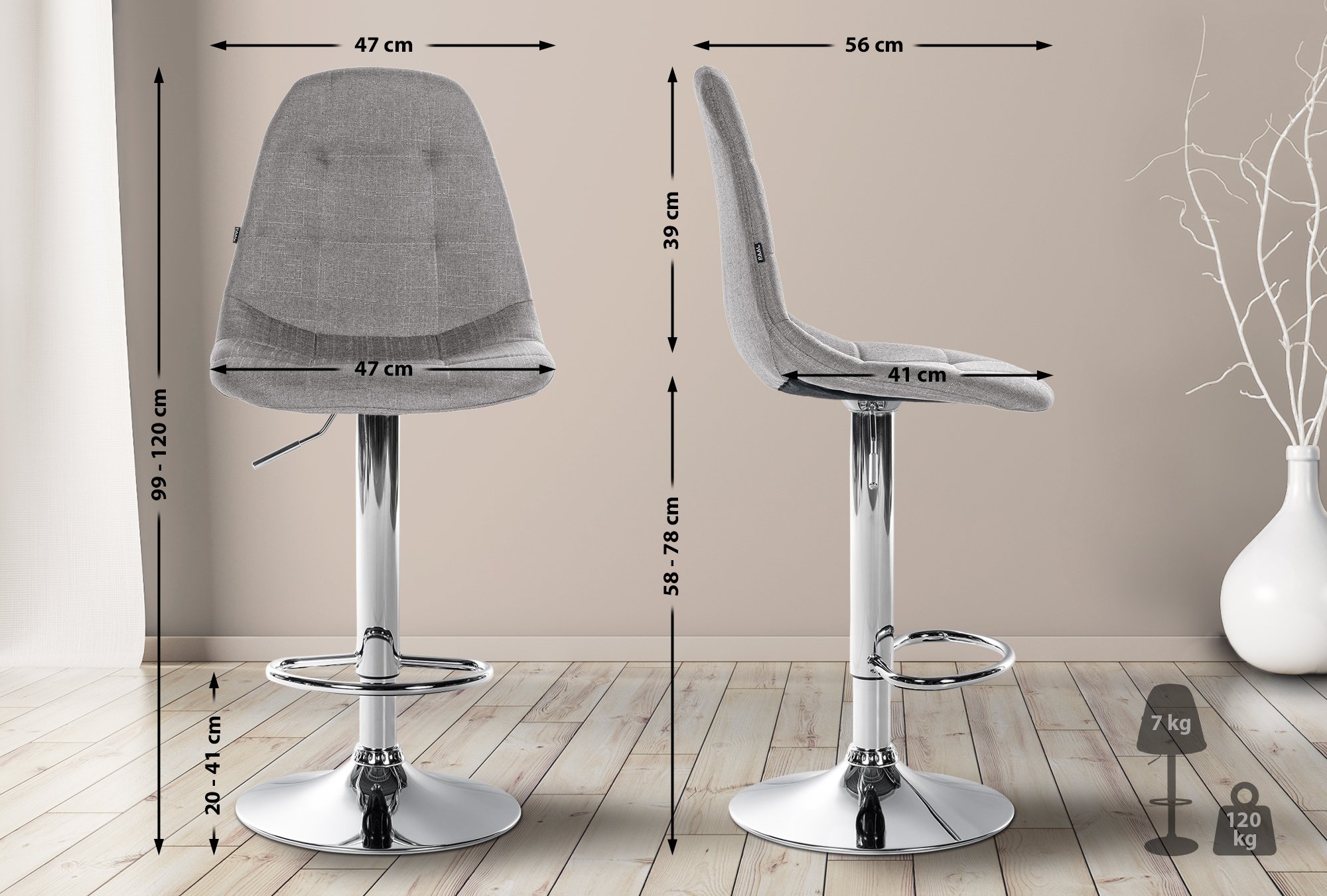 Tabouret De Bar Elmore Tissu C Gris